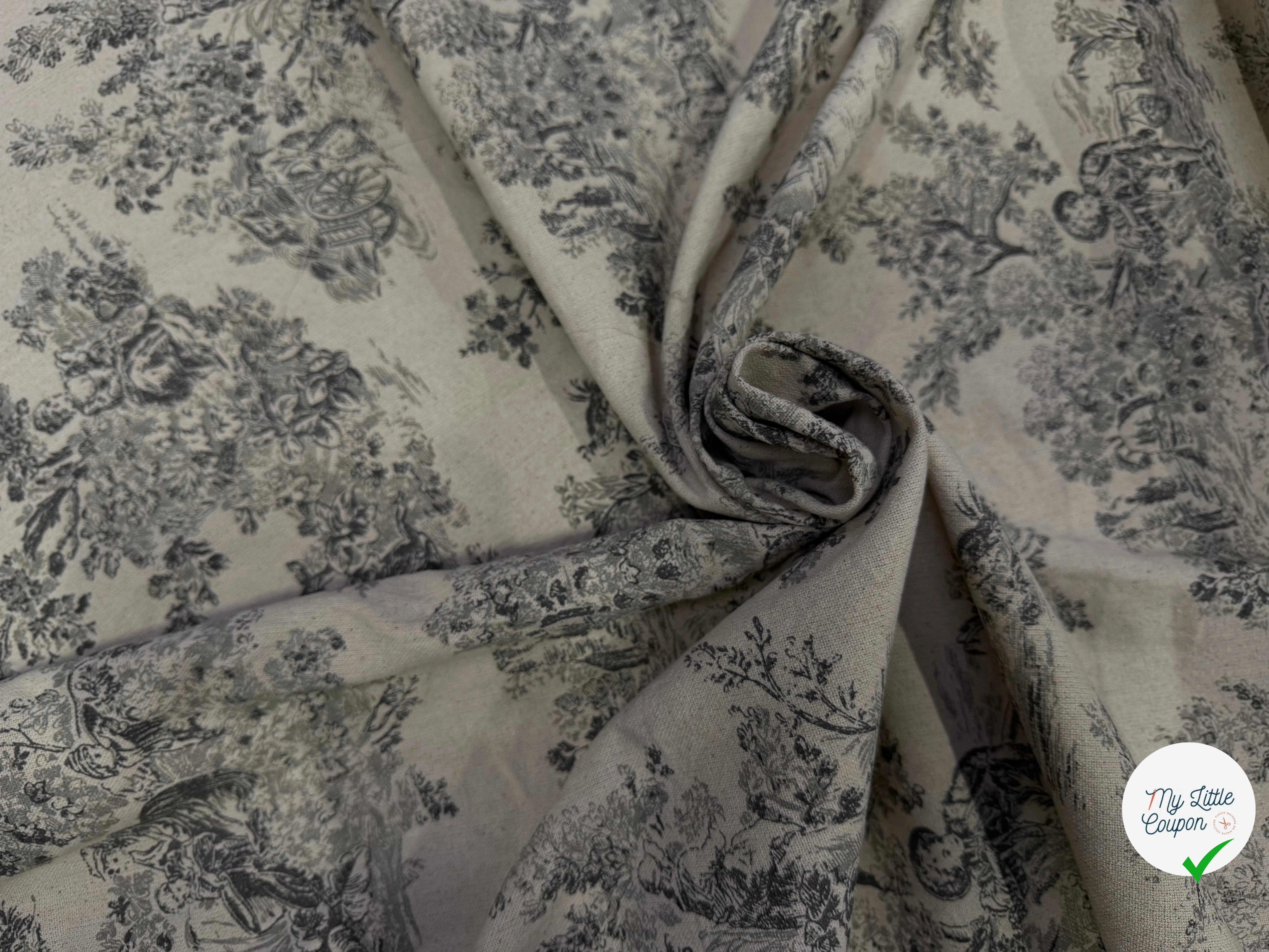 TOILE DE COTON GABRIELLE FUSAIN EFFET LIN 150 CM - My Little Coupon