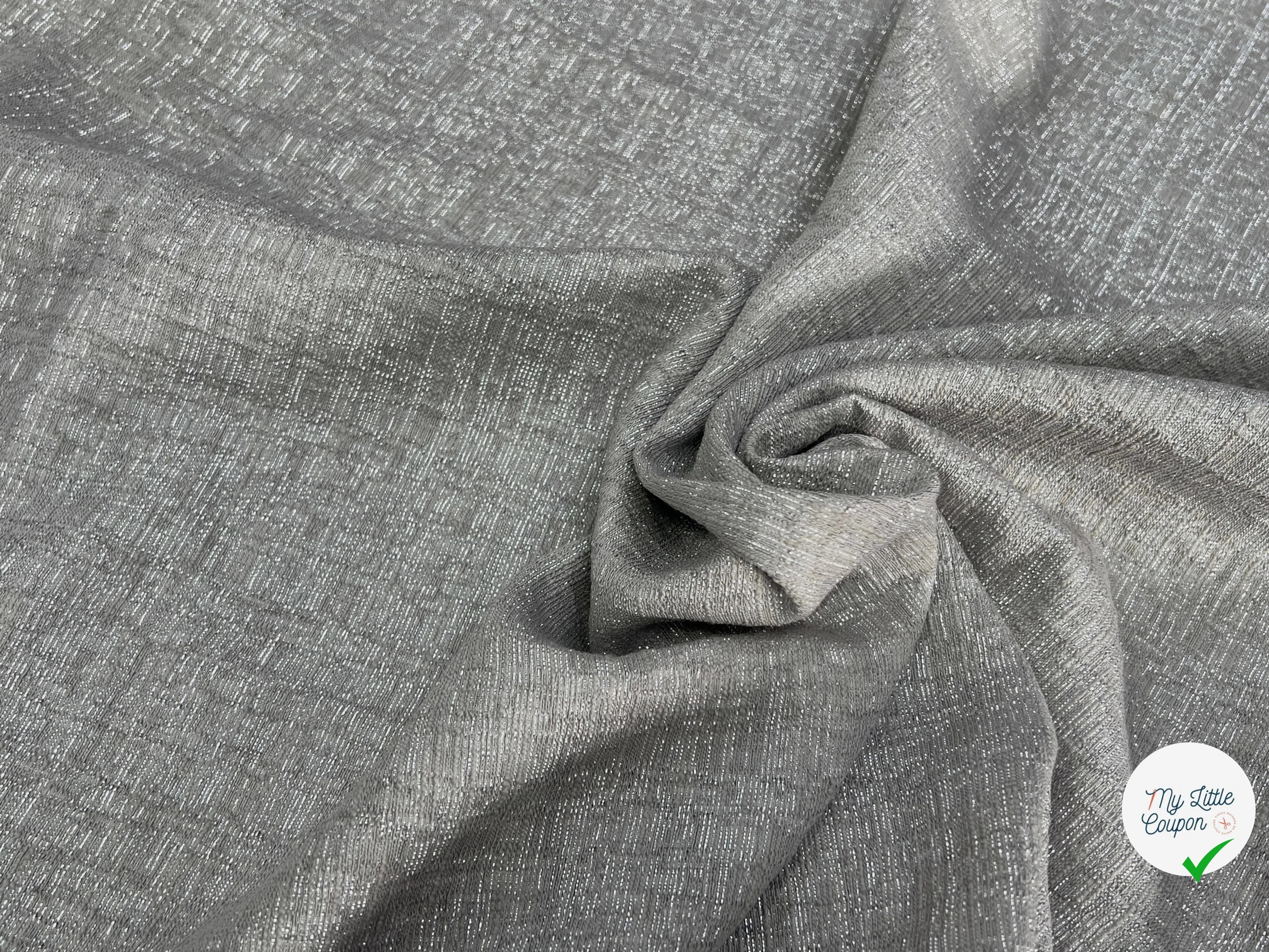 TOILE FIL À FIL TEXTURÉE BEIGE FILS ARGENTÉ - My Little Coupon