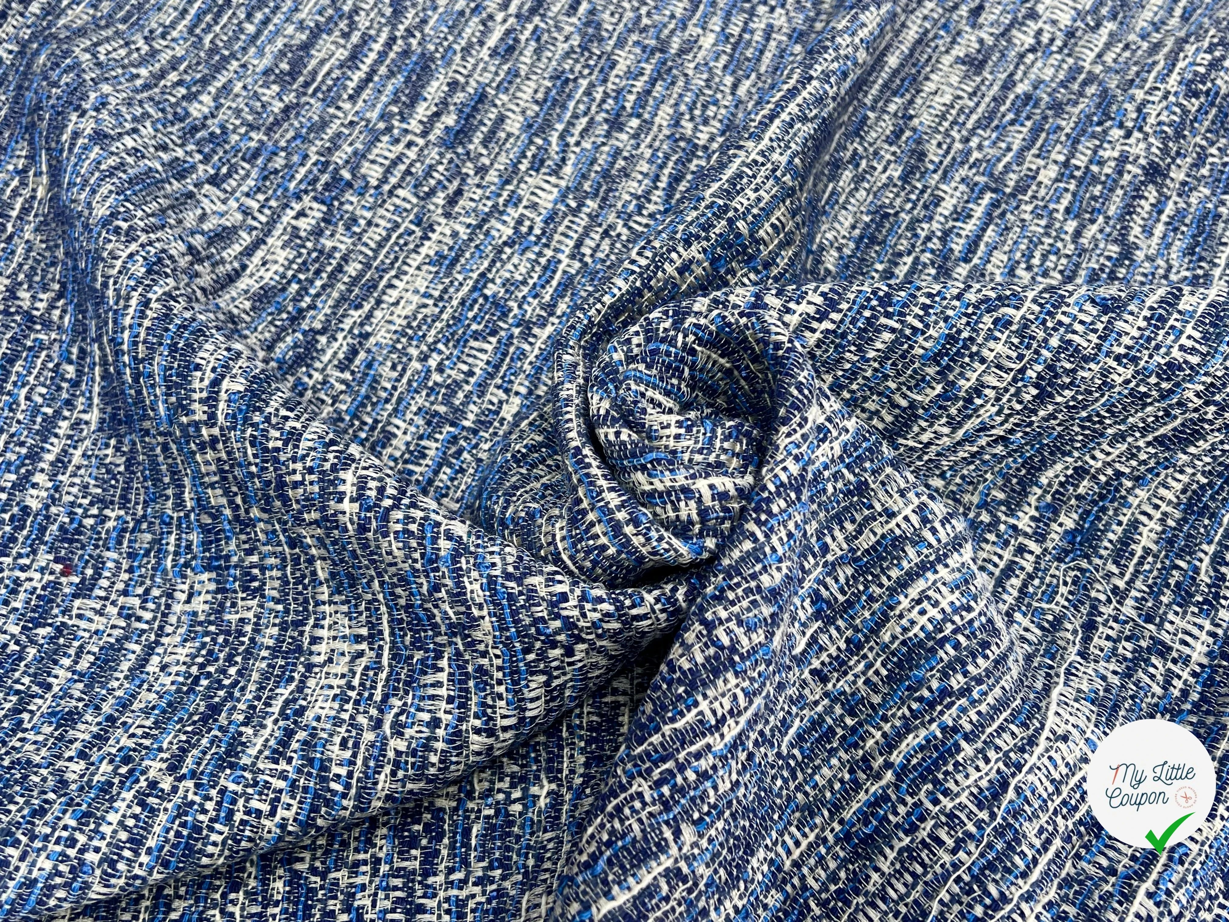 TWEED 50% COTON FILS BLEU BLANC - My Little Coupon