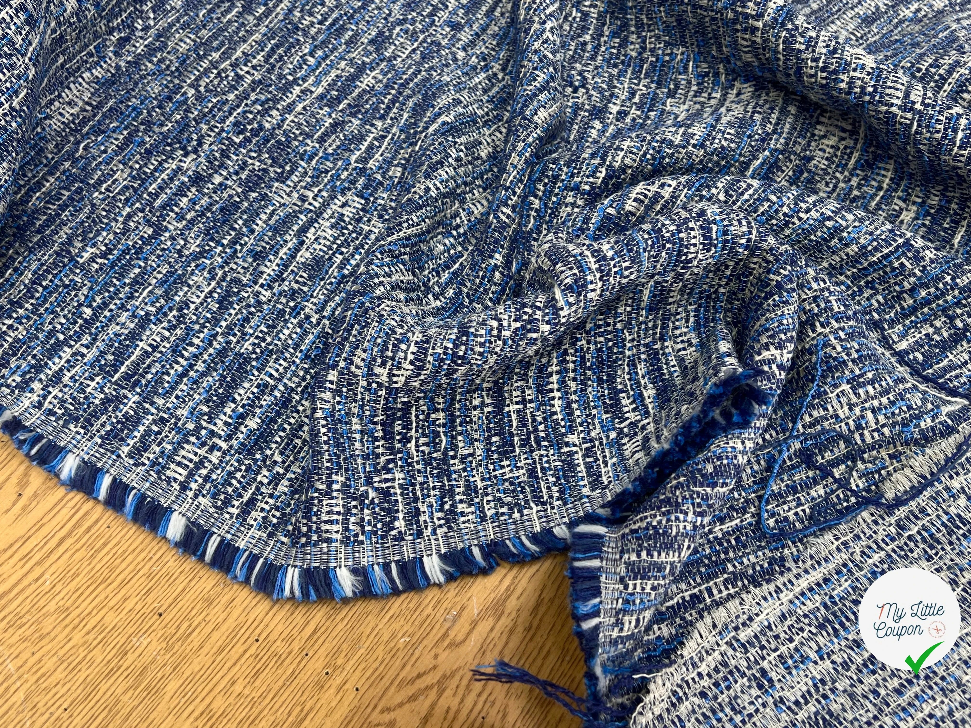 TWEED 50% COTON FILS BLEU BLANC - My Little Coupon