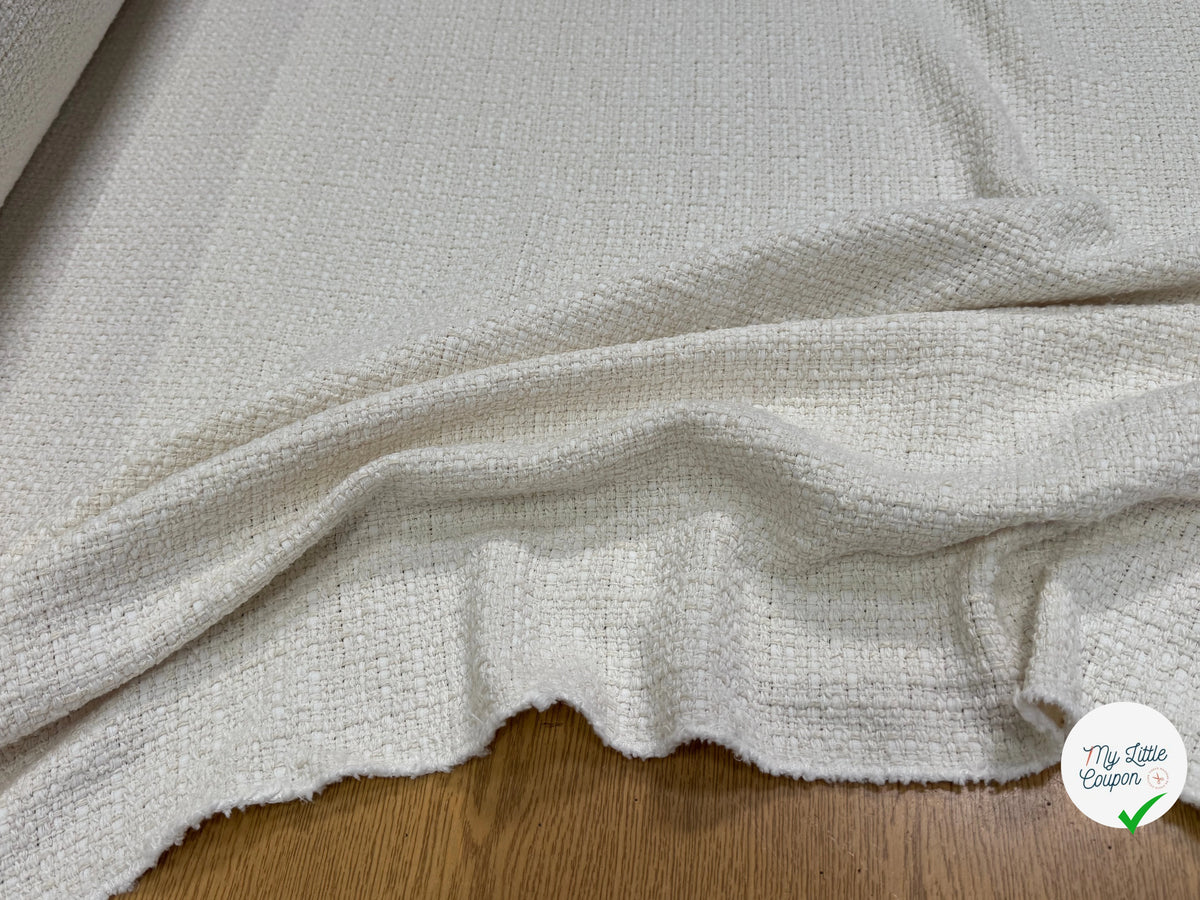 Tissu tweed bouclé coton texturé écru - vue de la matière
