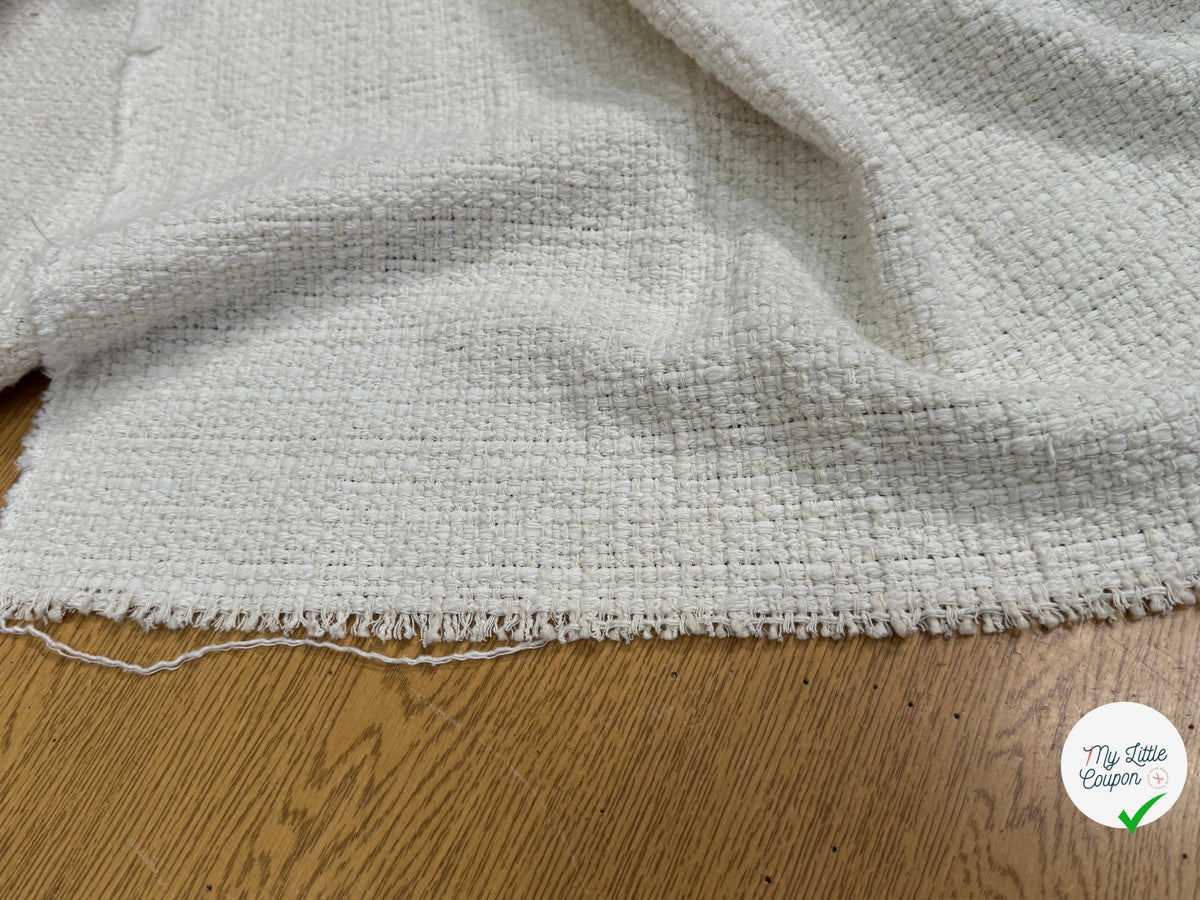 Tissu tweed bouclé coton texturé écru - aspect et couleur