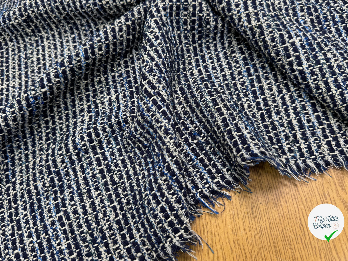 TWEED BLEU MARINE ET BLANC COTON ET LUREX - My Little Coupon