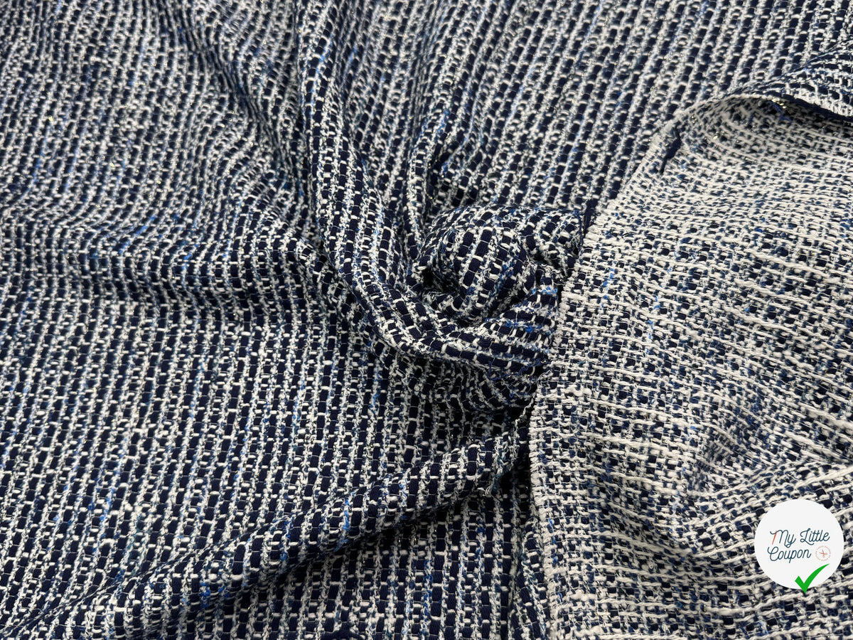 TWEED BLEU MARINE ET BLANC COTON ET LUREX - My Little Coupon