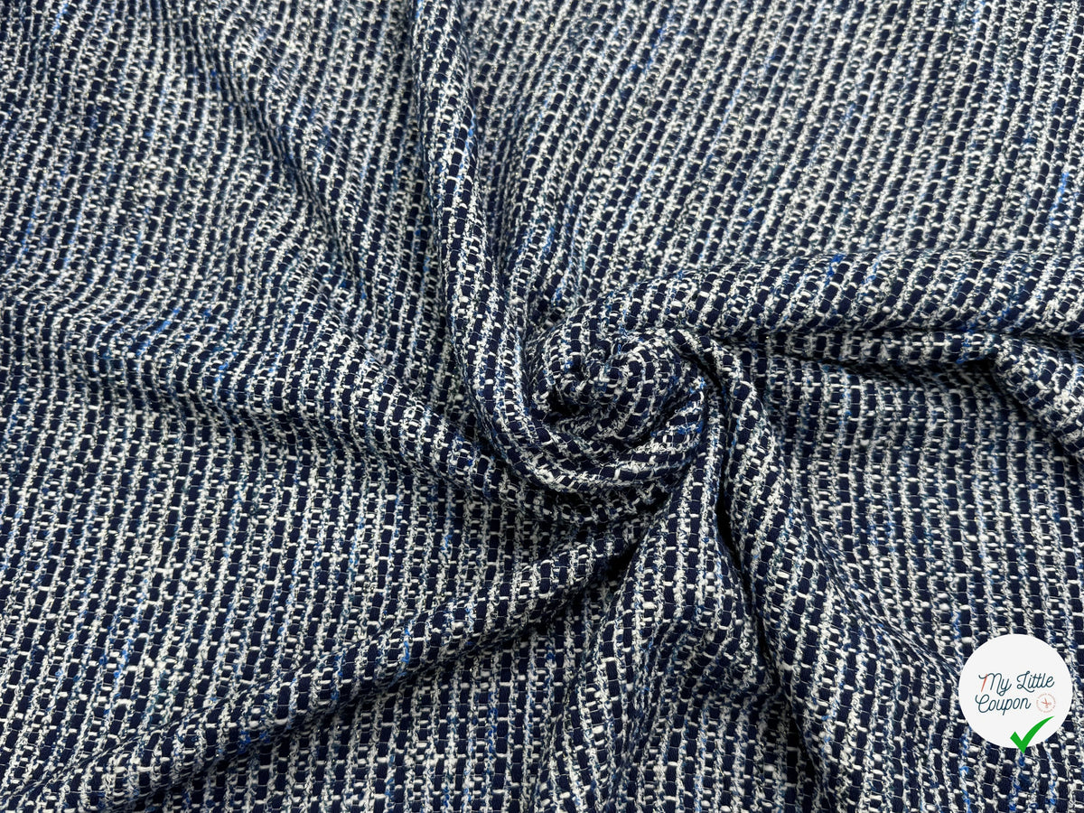 TWEED BLEU MARINE ET BLANC COTON ET LUREX - My Little Coupon