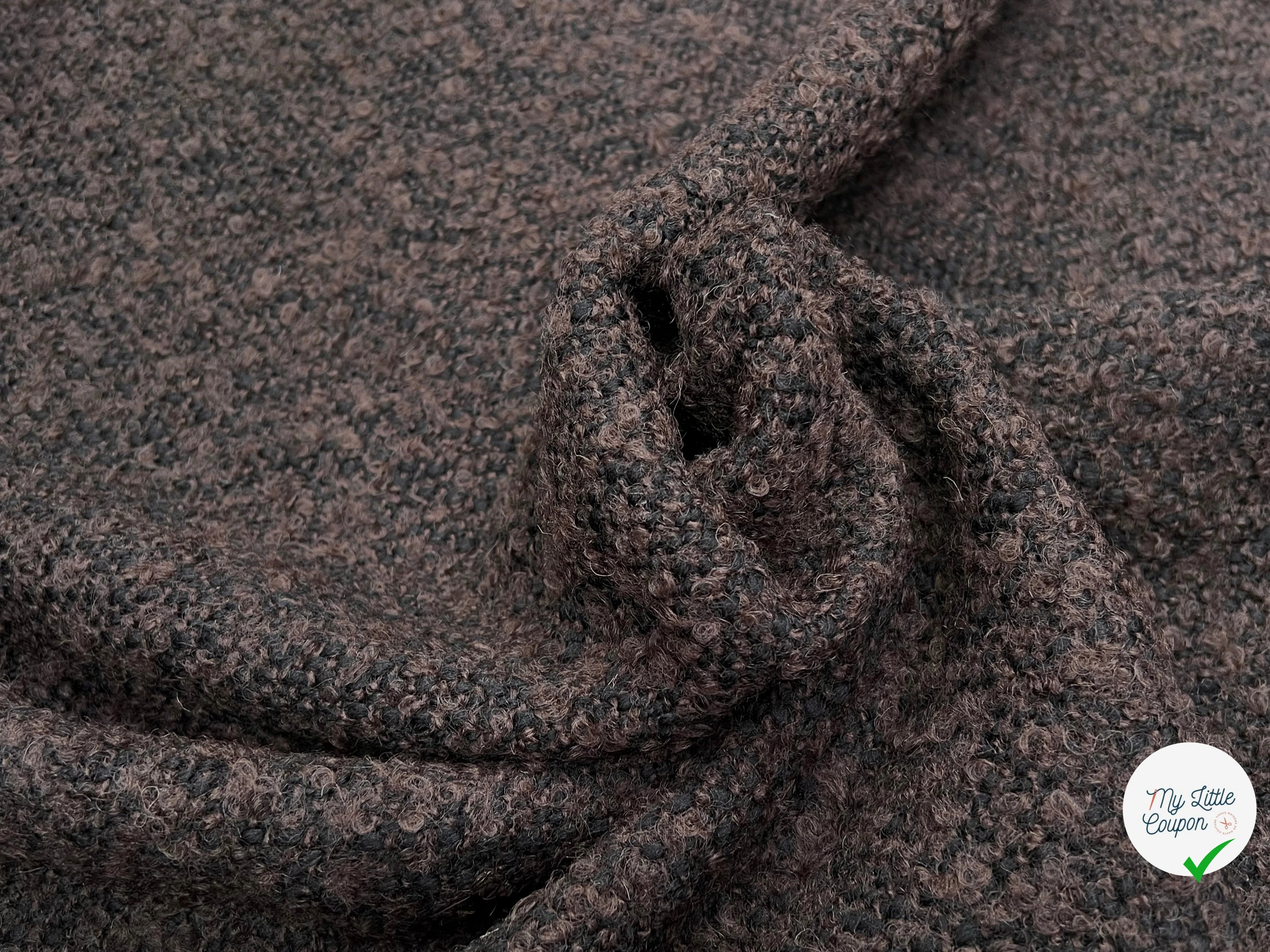 TWEED BOUCLETTE 100% LAINE MARRON - My Little Coupon