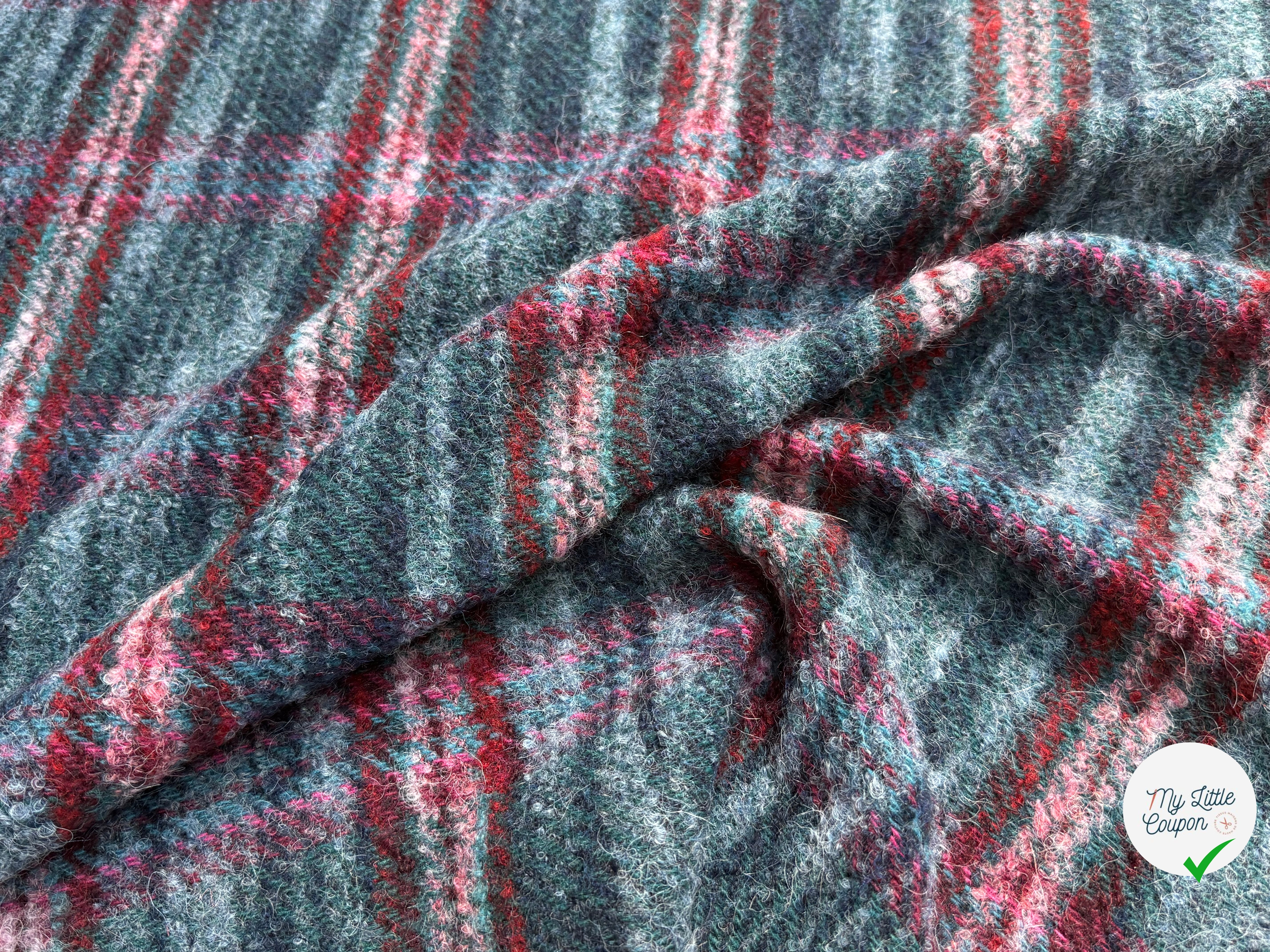 TWEED BOUCLETTE 56% LAINE BLEU À CARREAUX GIOVIXEN - My Little Coupon