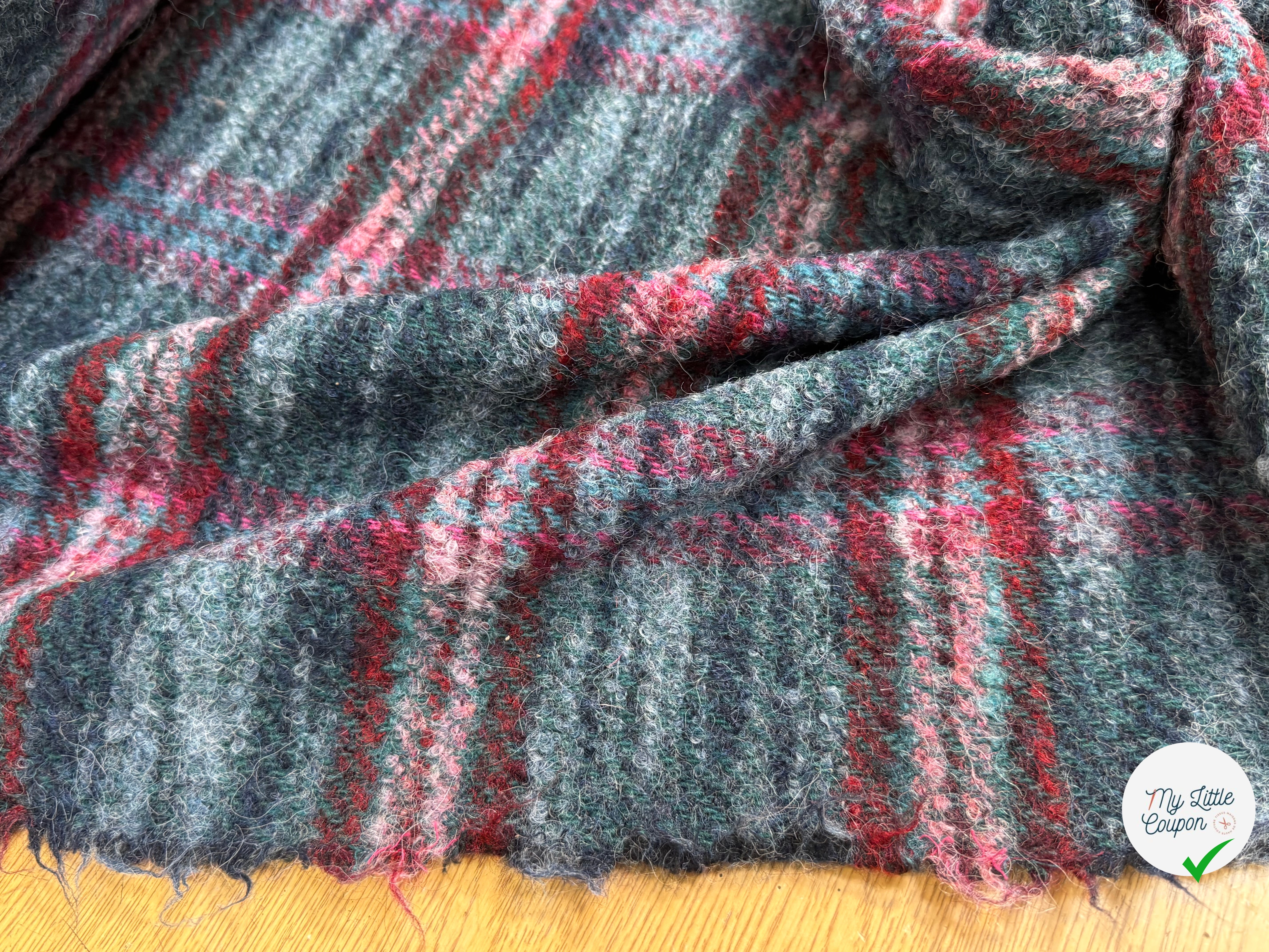 TWEED BOUCLETTE 56% LAINE BLEU À CARREAUX GIOVIXEN - My Little Coupon