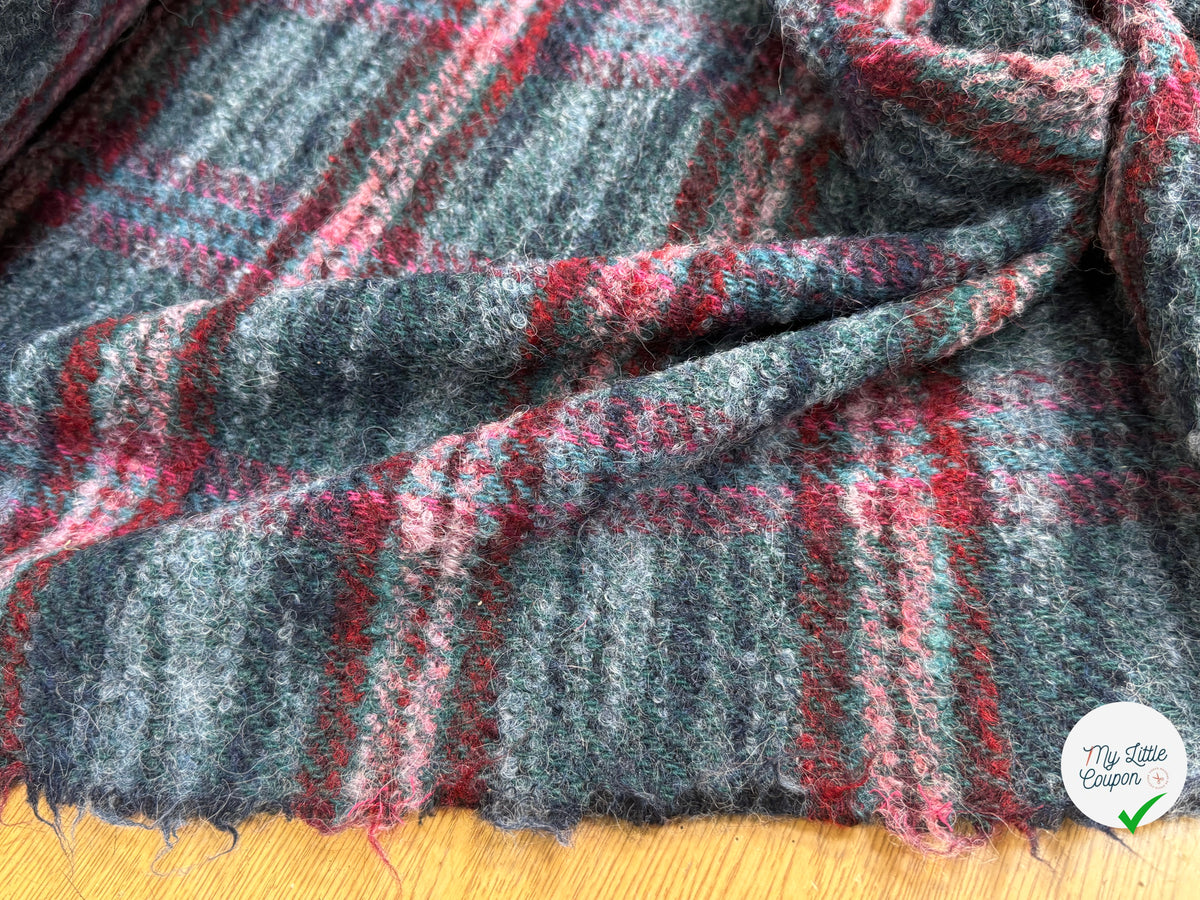 TWEED BOUCLETTE 56% LAINE BLEU À CARREAUX GIOVIXEN - My Little Coupon