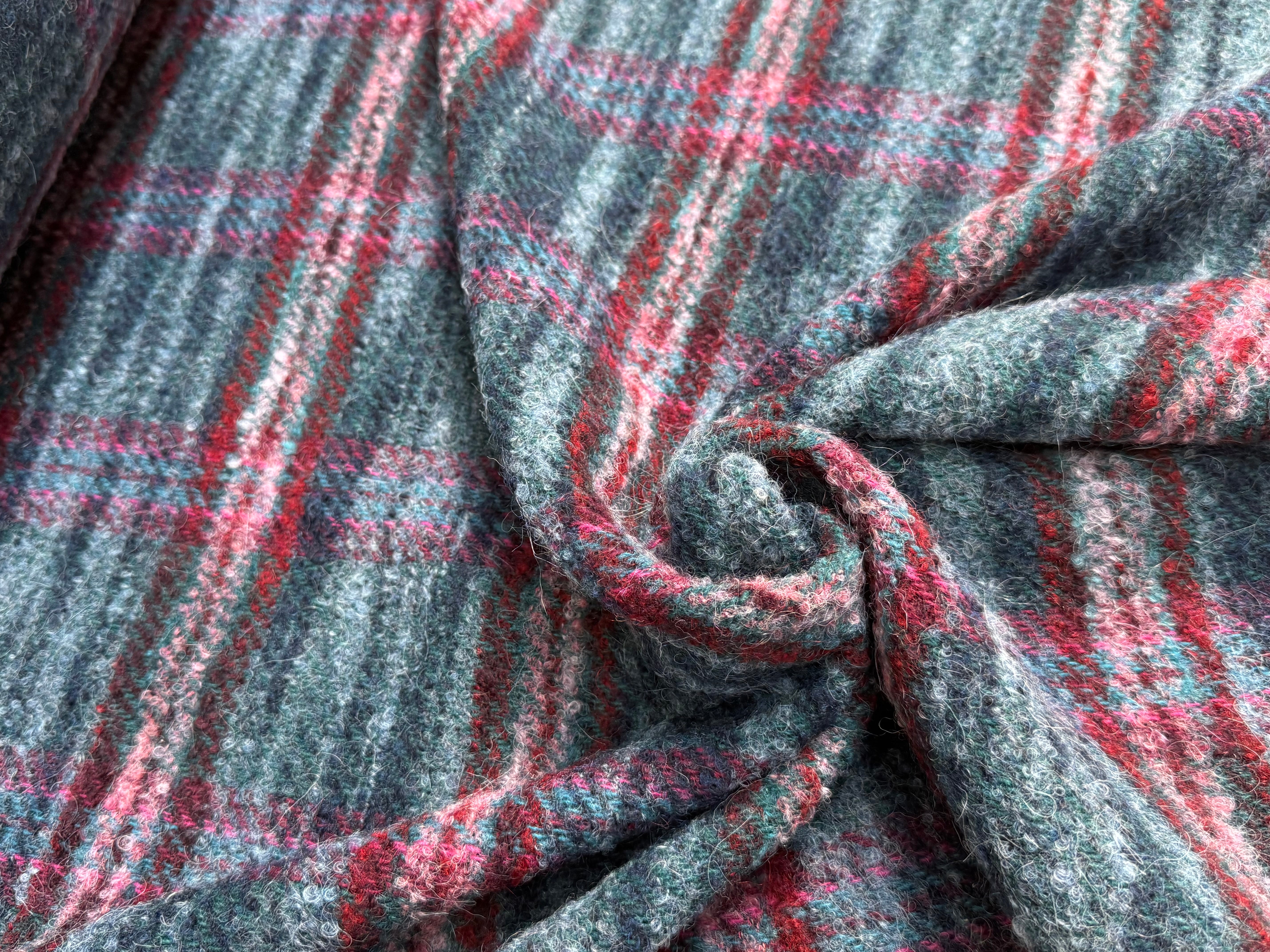 TWEED BOUCLETTE 56% LAINE BLEU À CARREAUX GIOVIXEN - My Little Coupon