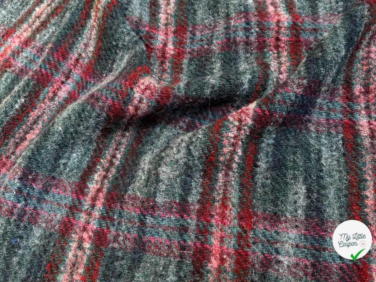 TWEED BOUCLETTE 56% LAINE BLEU À CARREAUX GIOVIXEN - My Little Coupon