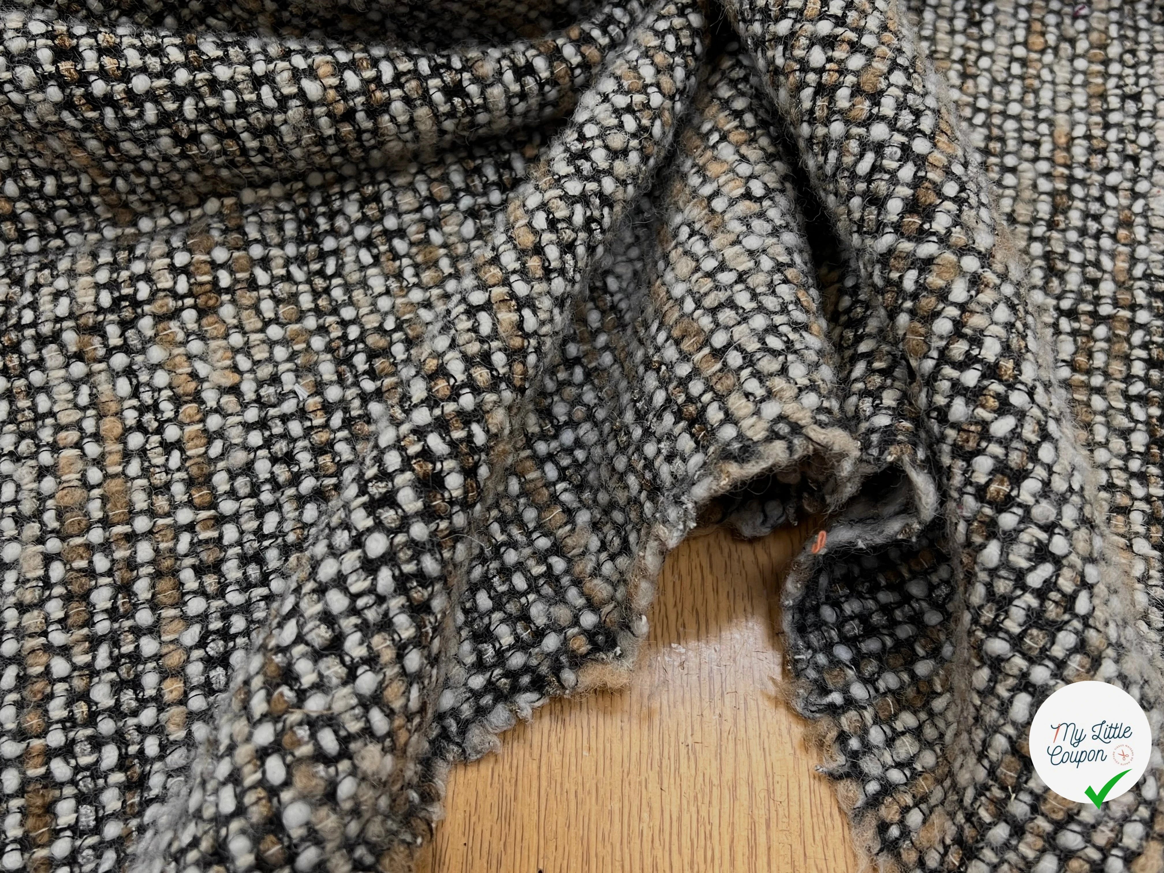 TWEED BOUCLETTE BEIGE MARRON NOIR 90% LAINE - My Little Coupon