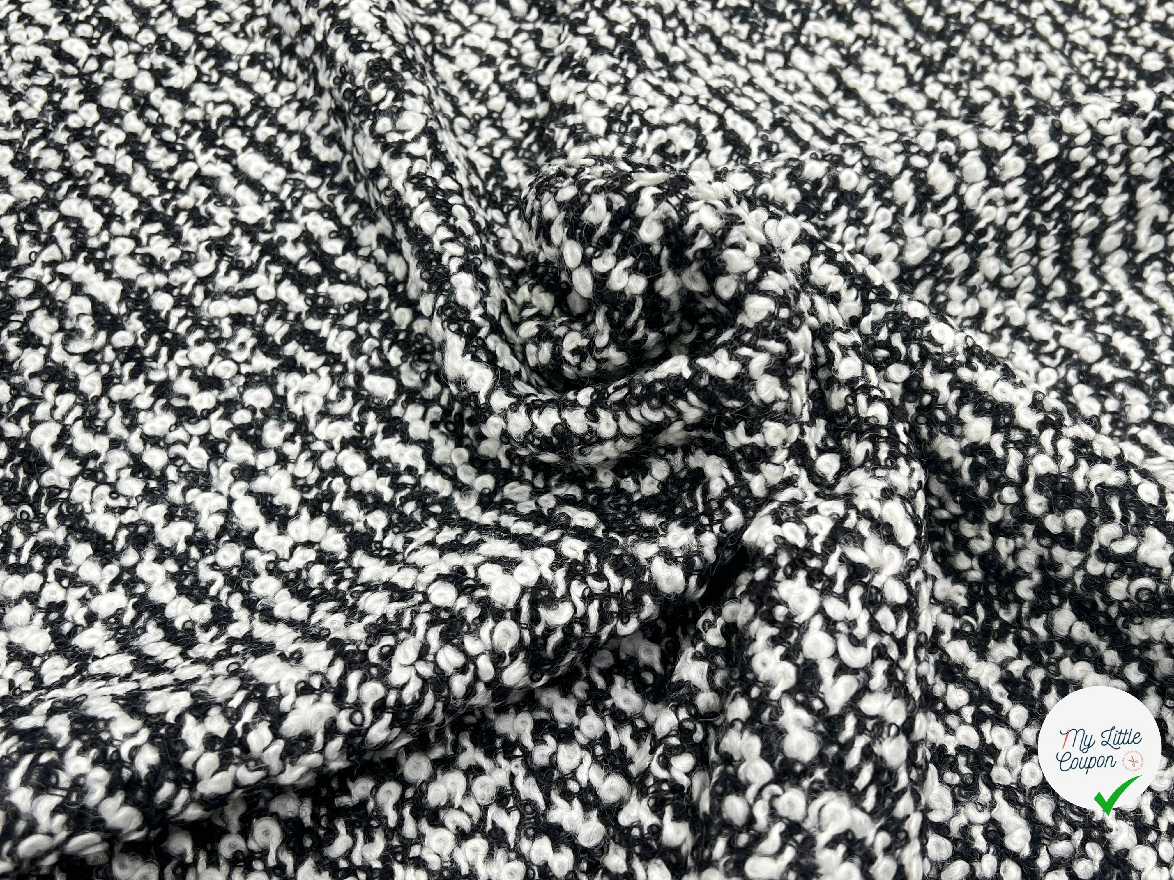 TWEED BOUCLETTE BLANC NOIR 100% LAINE - My Little Coupon