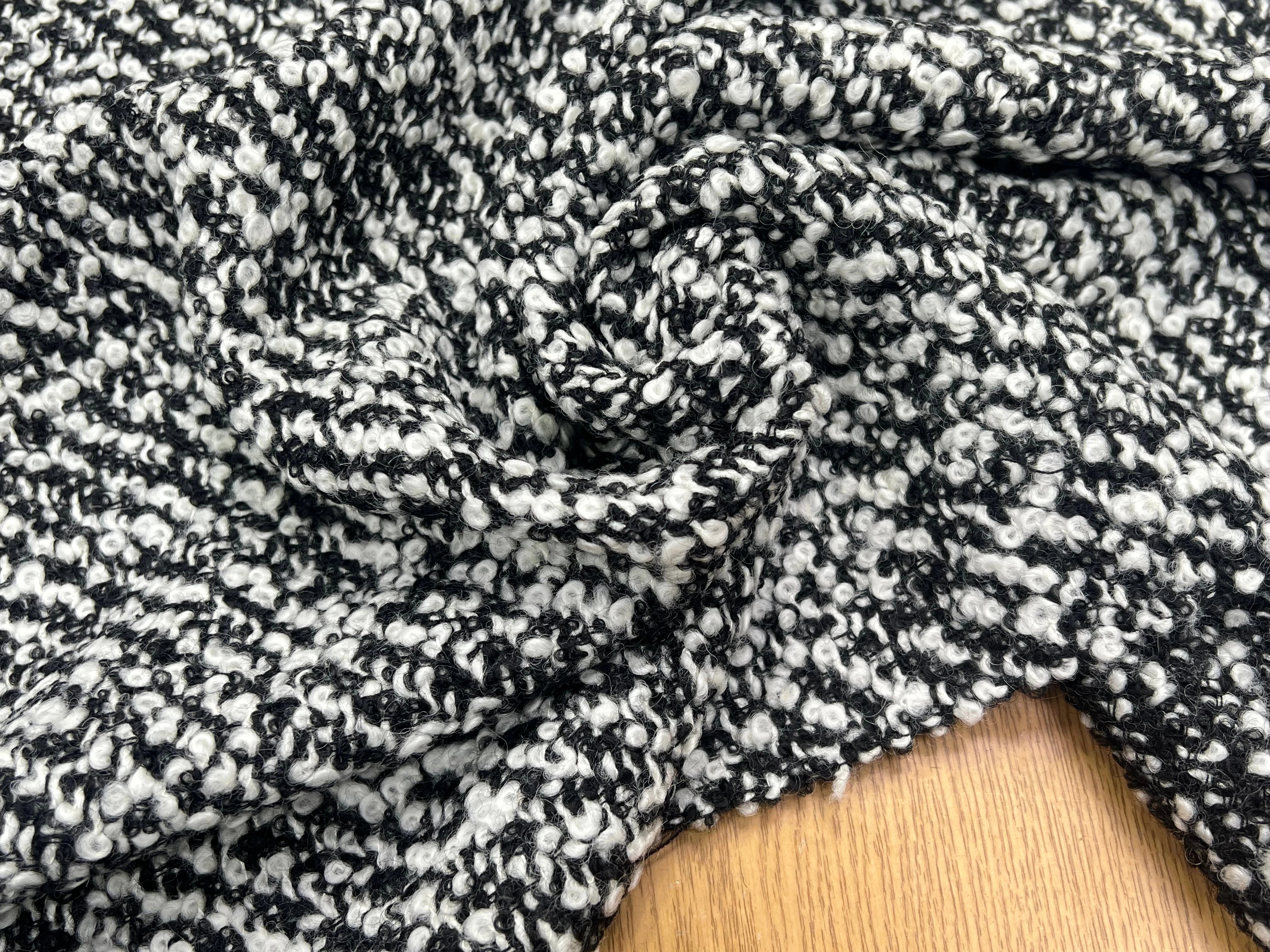 TWEED BOUCLETTE BLANC NOIR 100% LAINE - My Little Coupon