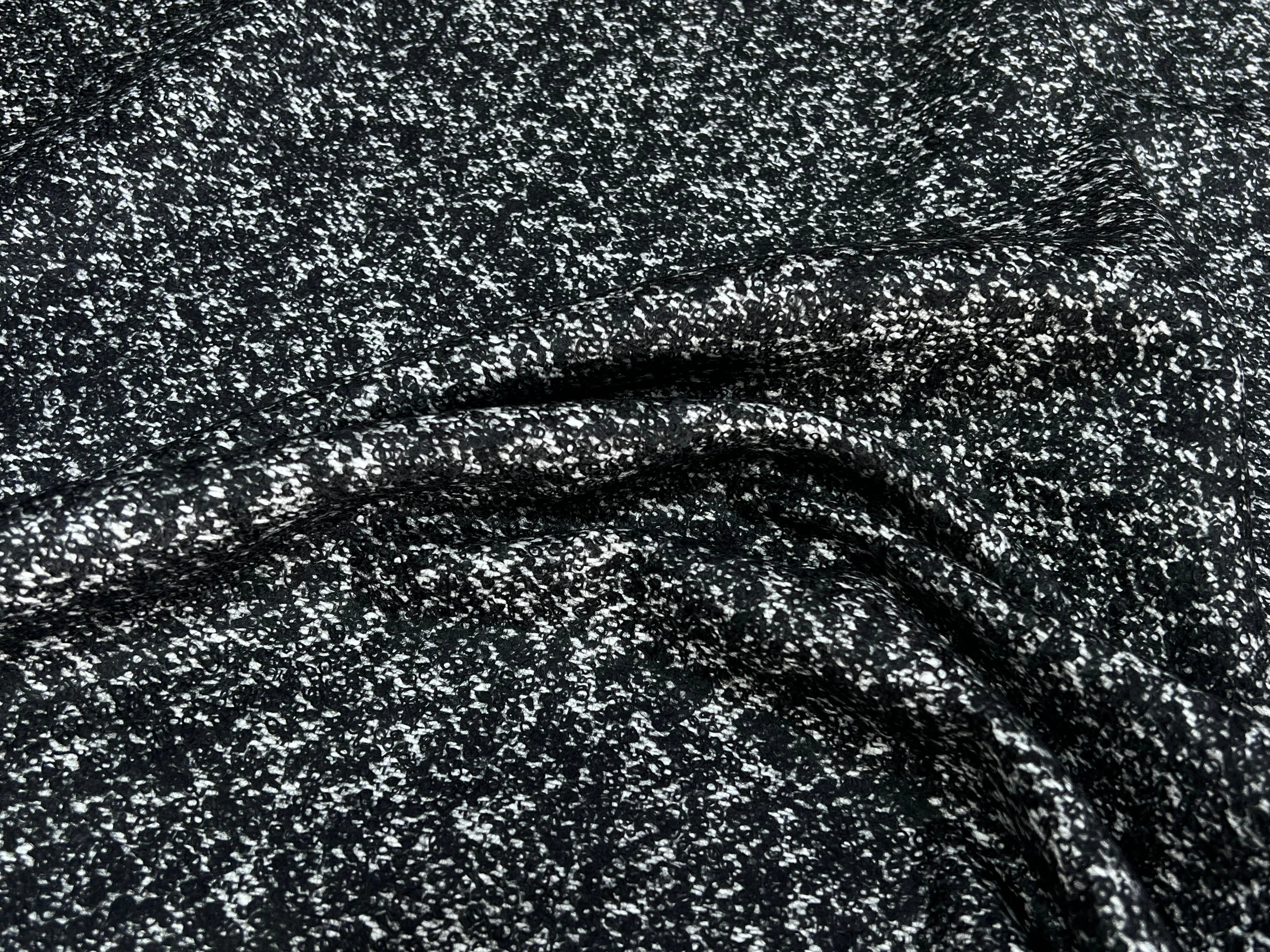 TWEED BOUCLETTE CHINÉ BLANC NOIR 100% LAINE - My Little Coupon