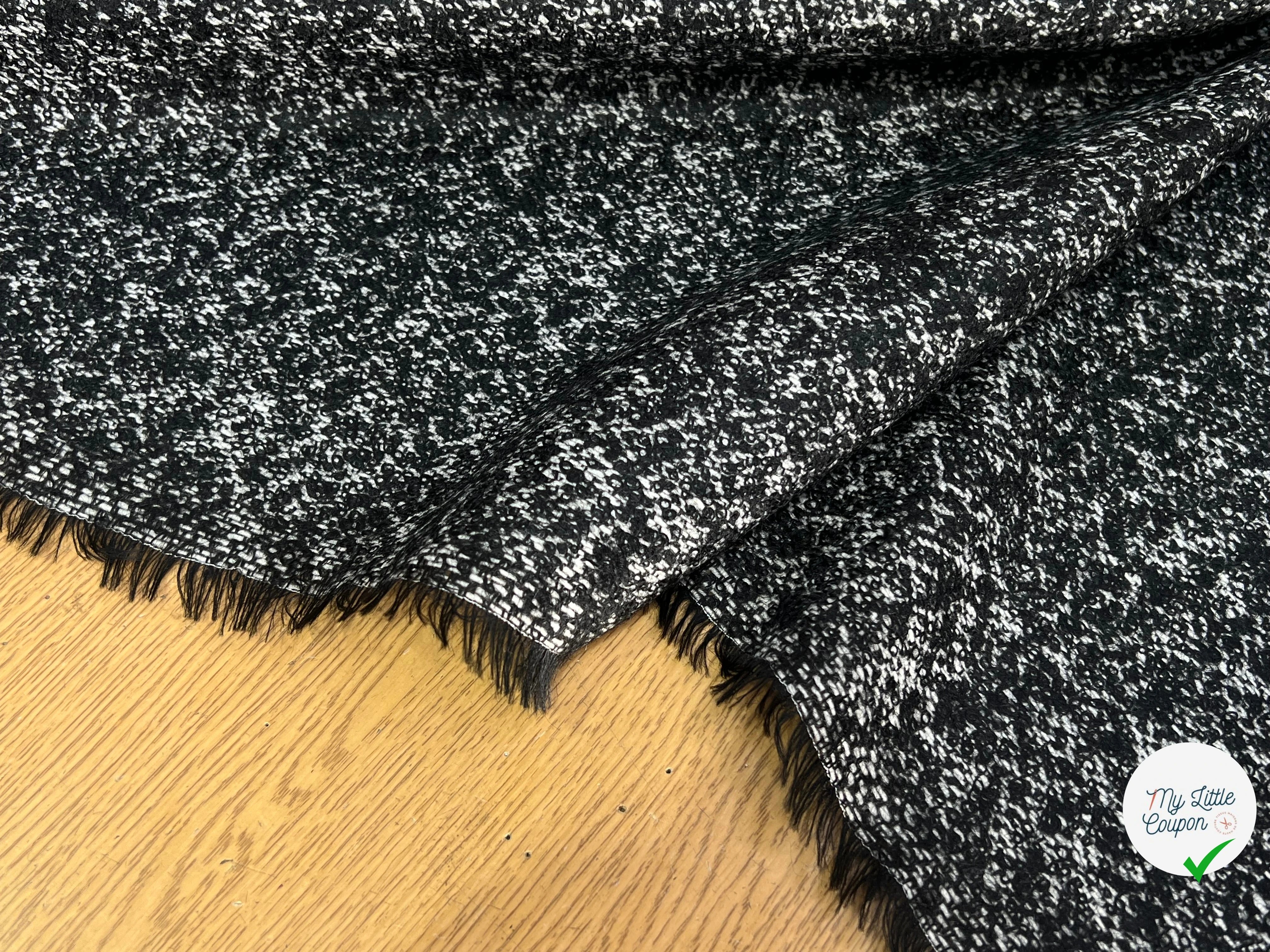 TWEED BOUCLETTE CHINÉ BLANC NOIR 100% LAINE - My Little Coupon
