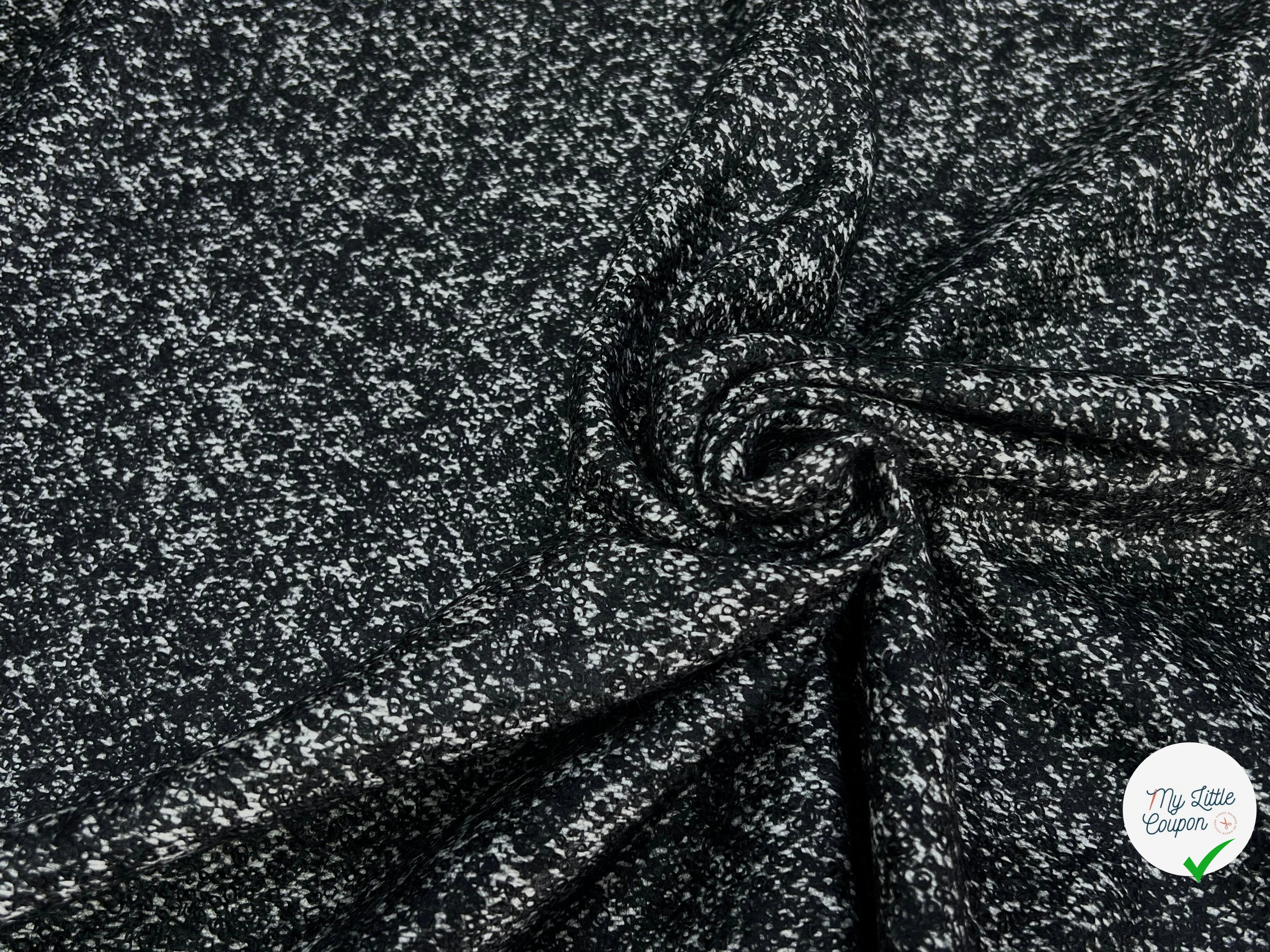 TWEED BOUCLETTE CHINÉ BLANC NOIR 100% LAINE - My Little Coupon