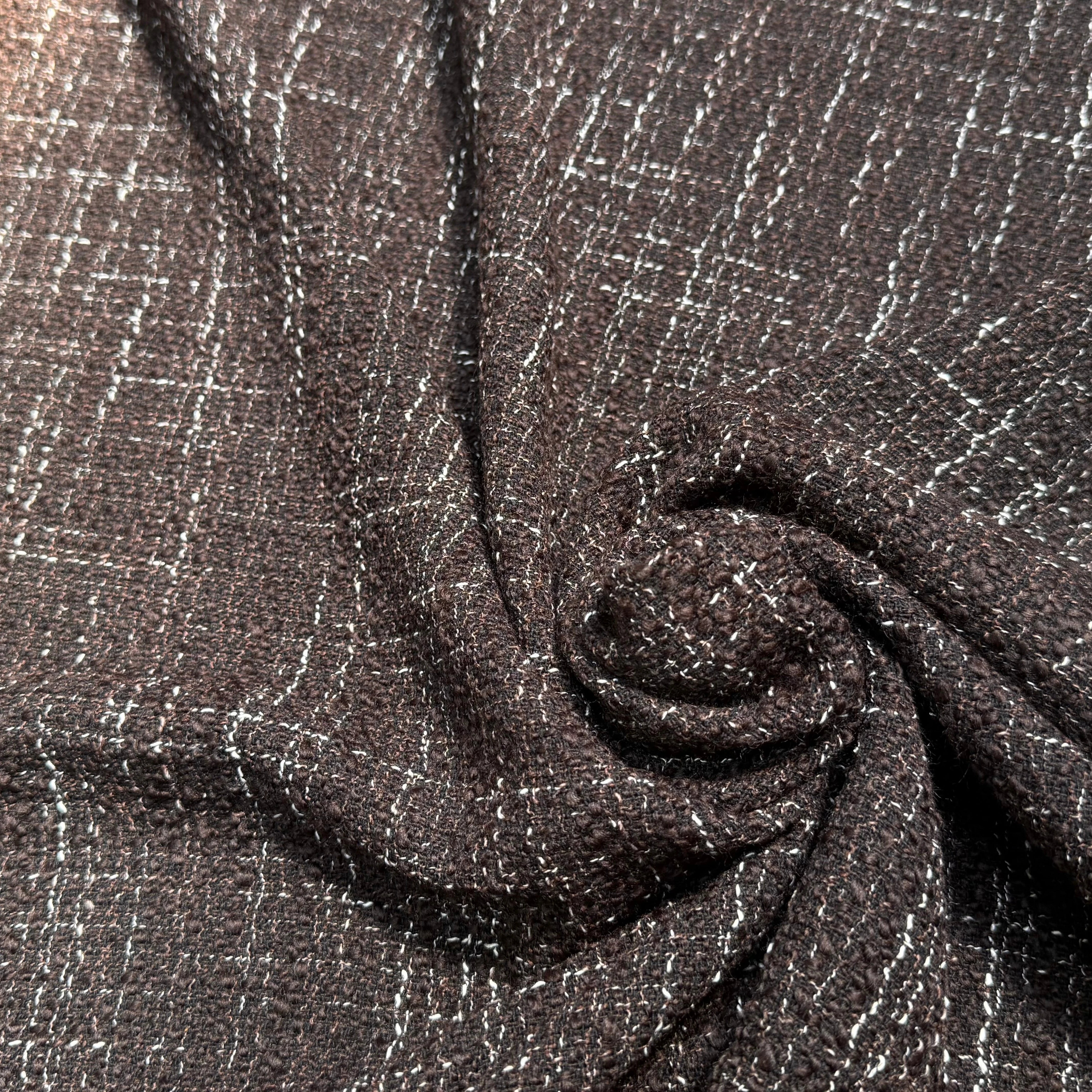TWEED BOUCLETTE POLYLAINE MARRON NOIR - My Little Coupon