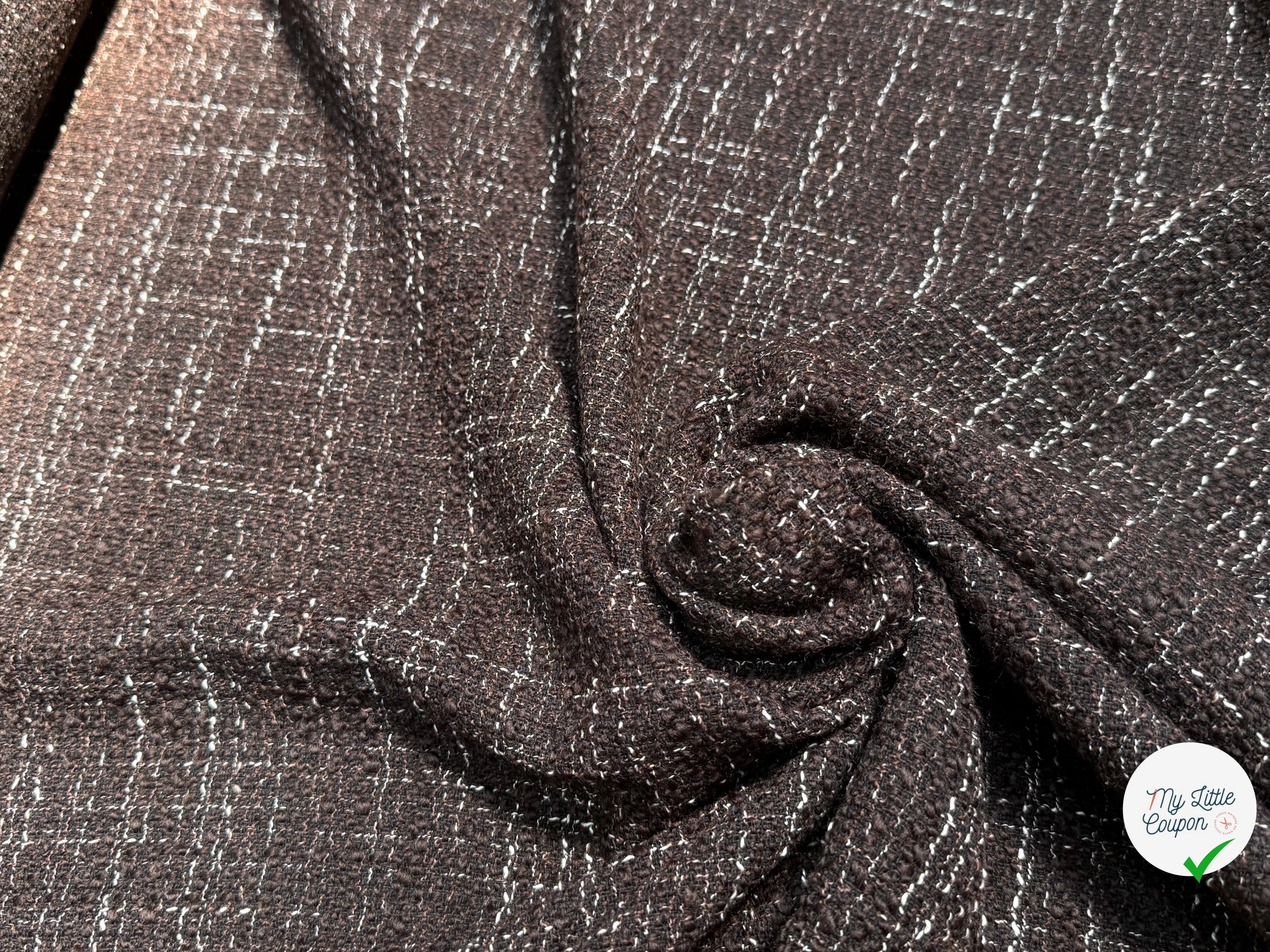 TWEED BOUCLETTE POLYLAINE MARRON NOIR - My Little Coupon