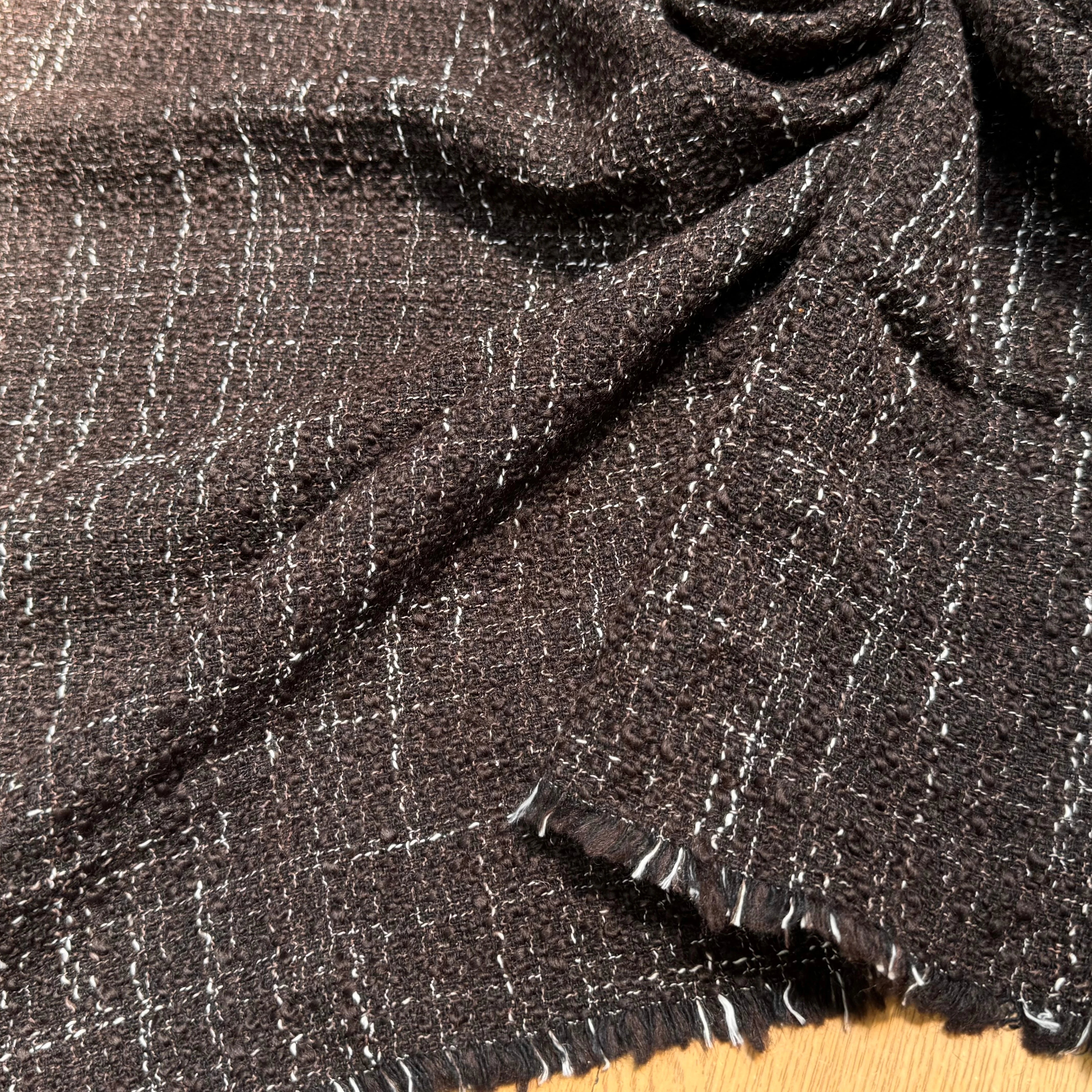 TWEED BOUCLETTE POLYLAINE MARRON NOIR - My Little Coupon