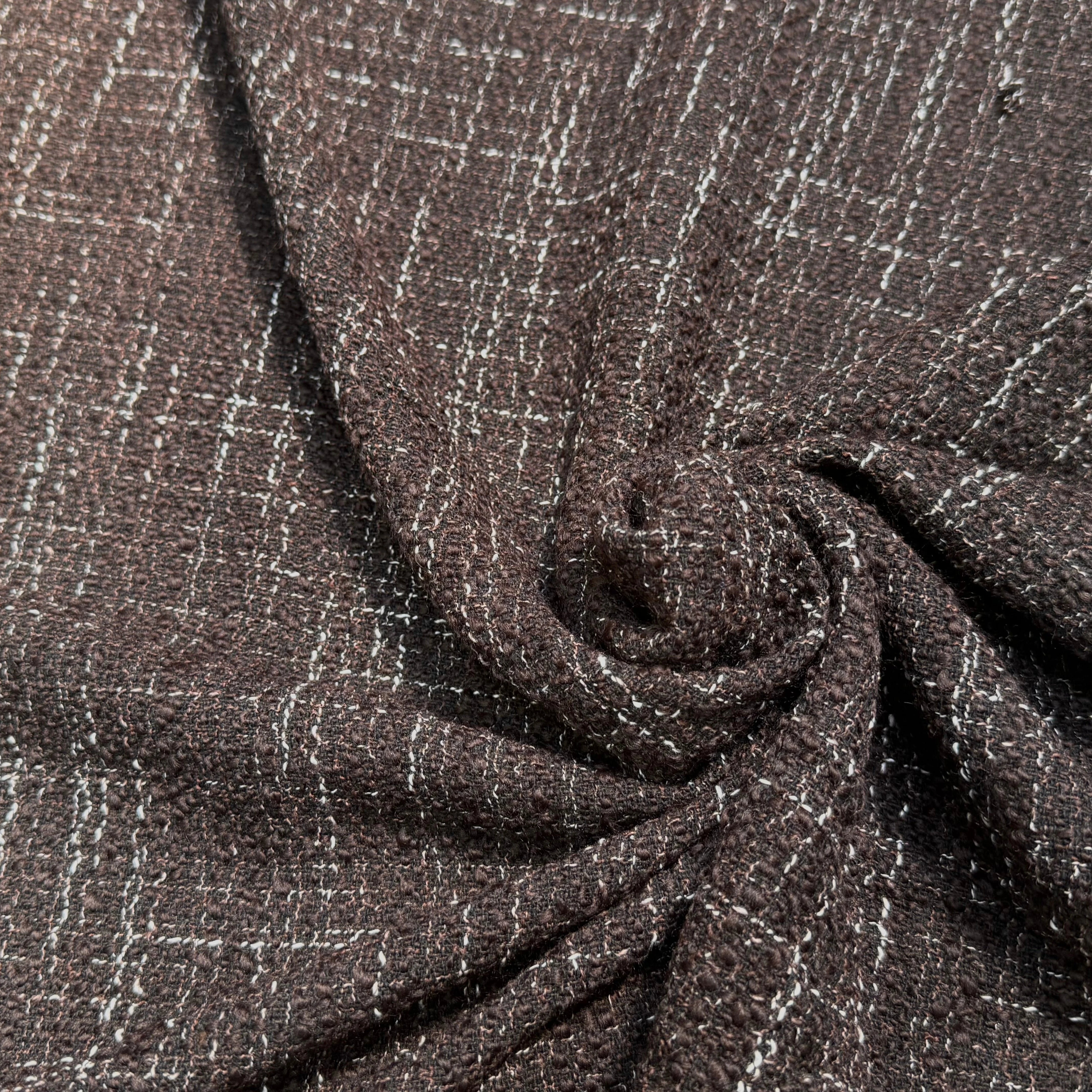 TWEED BOUCLETTE POLYLAINE MARRON NOIR - My Little Coupon