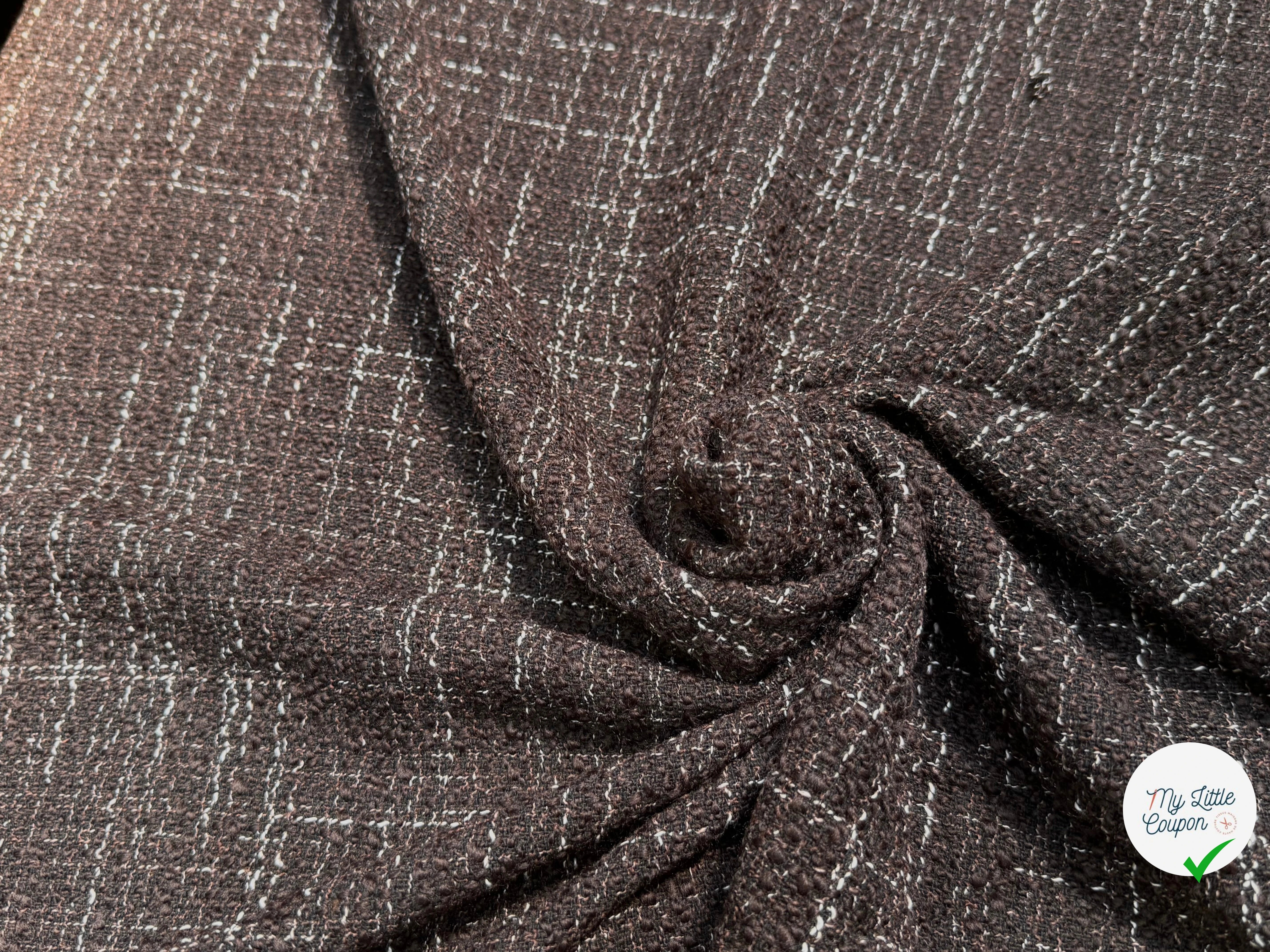 TWEED BOUCLETTE POLYLAINE MARRON NOIR - My Little Coupon