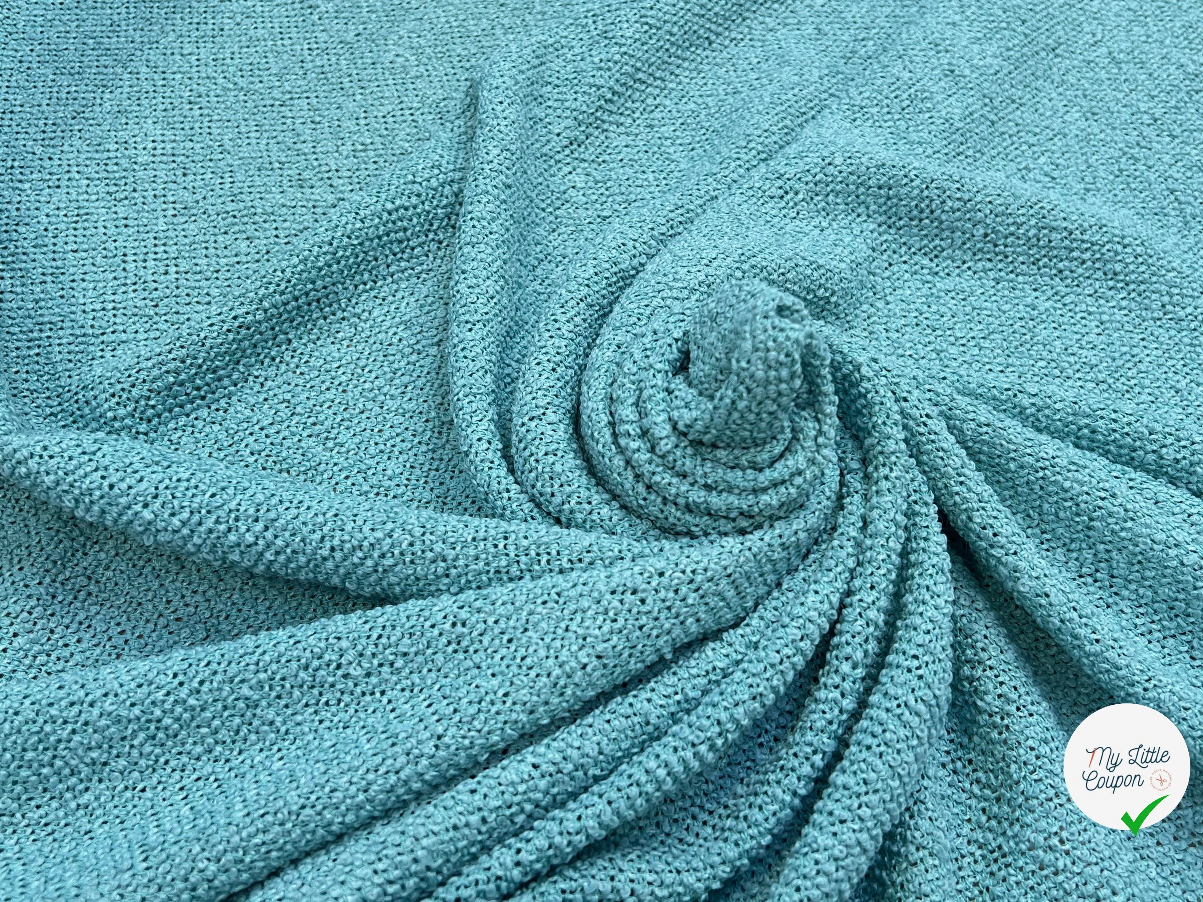 TWEED BOUCLETTE TURQUOISE 100% COTON - My Little Coupon