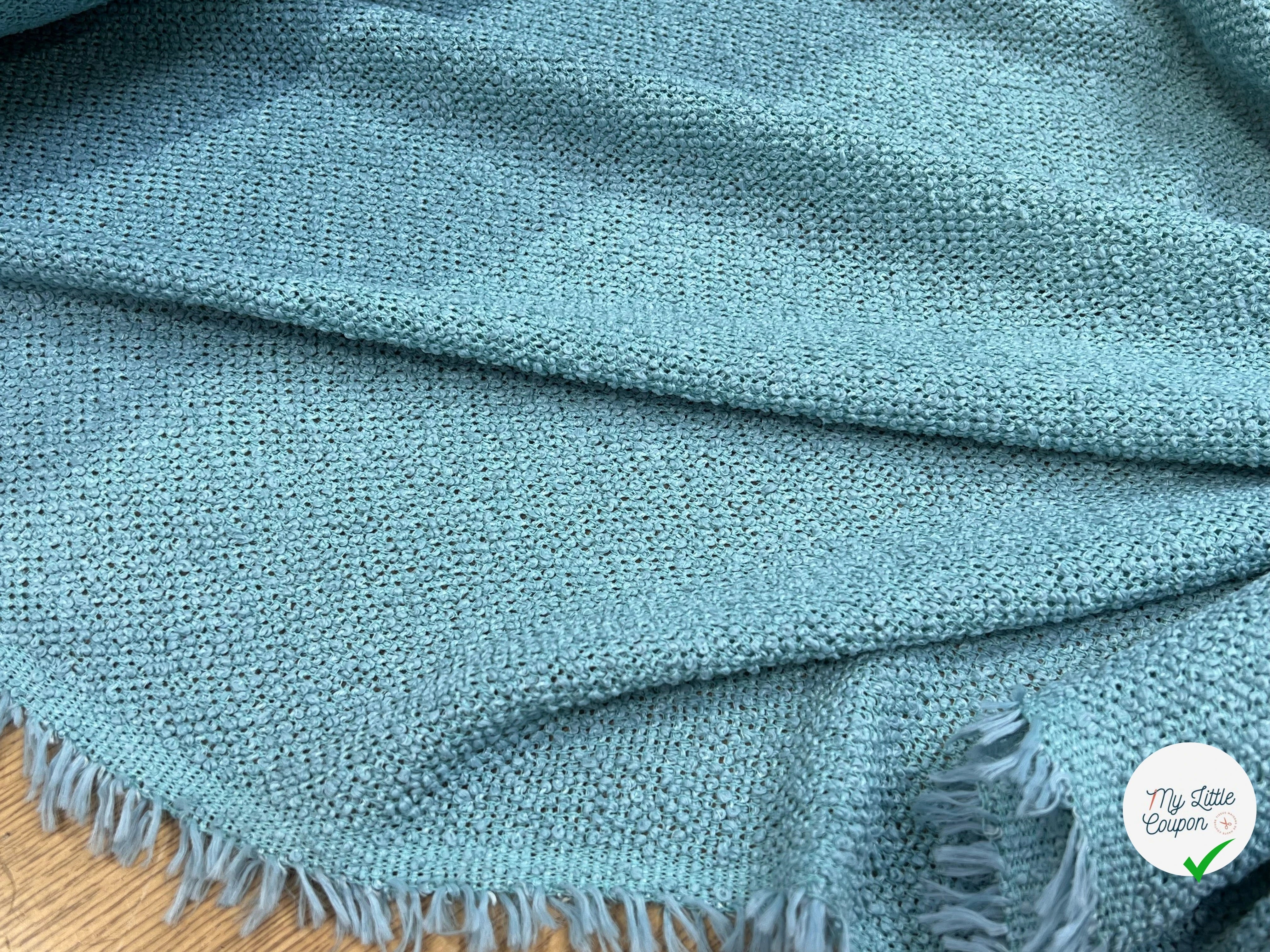 TWEED BOUCLETTE TURQUOISE 100% COTON - My Little Coupon