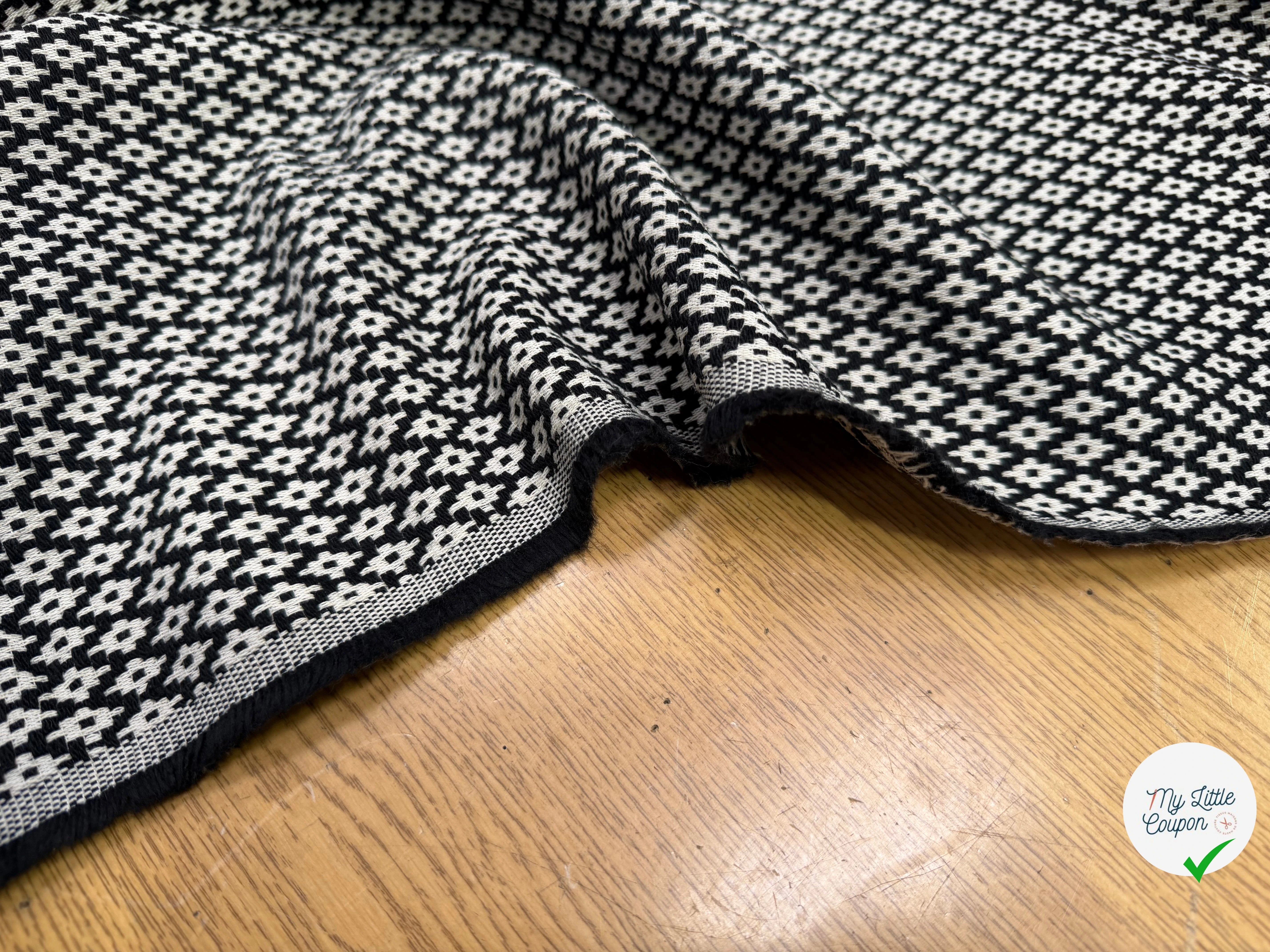 TWEED COTON LOSANGES NOIR ET BLANC - My Little Coupon