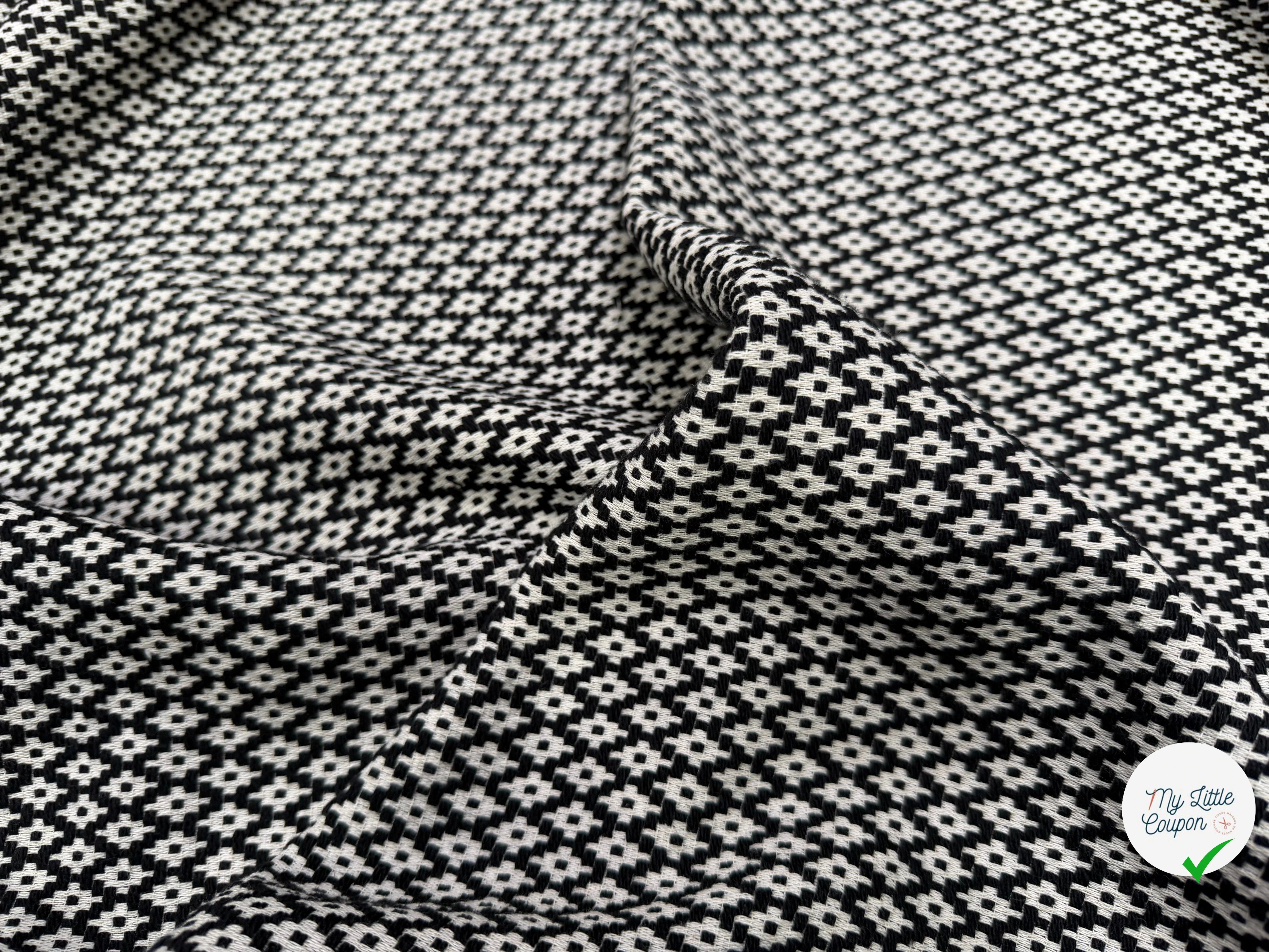 TWEED COTON LOSANGES NOIR ET BLANC - My Little Coupon