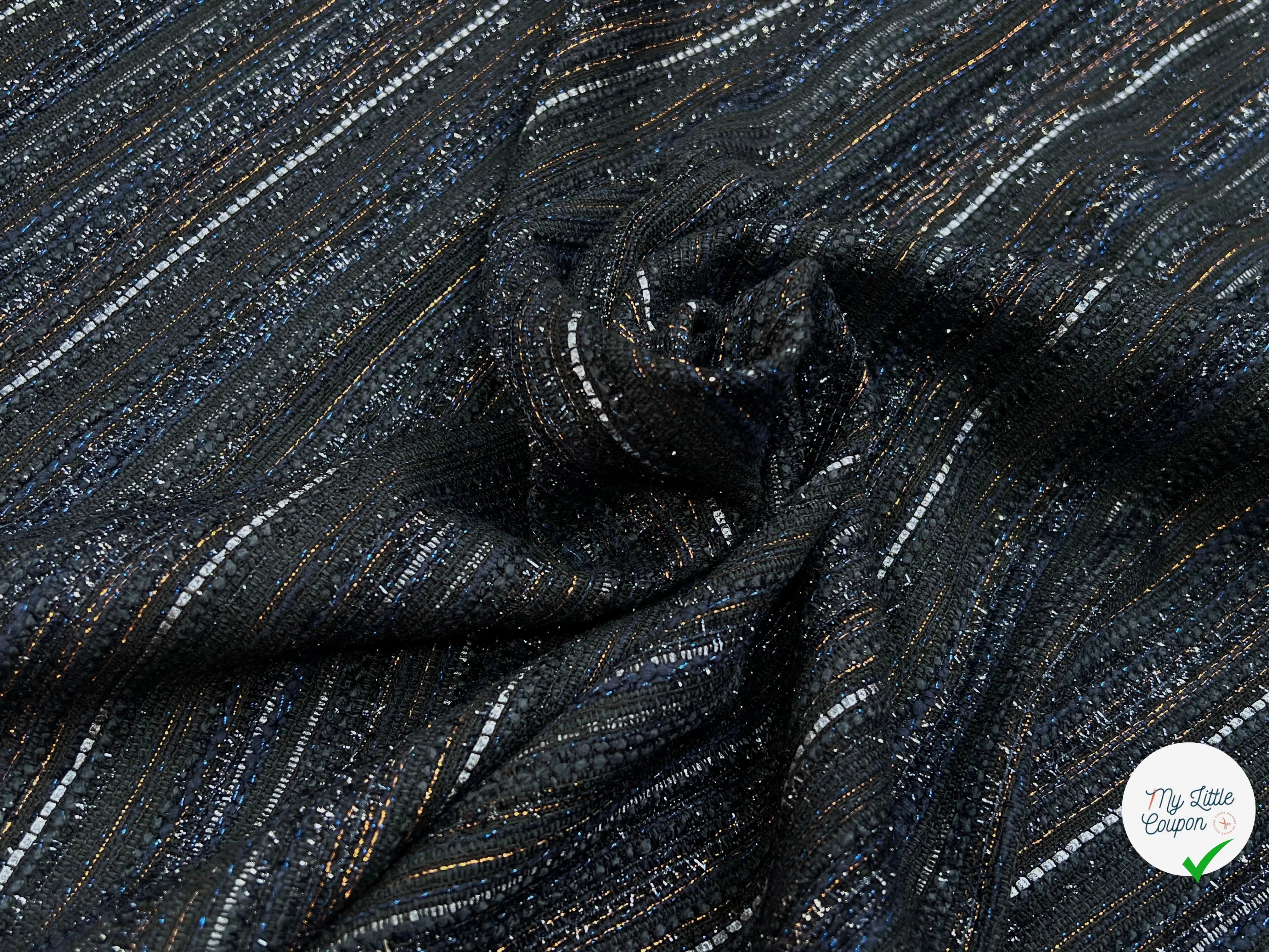 TWEED COTON LUREX BLEU NUIT 80% COTON - My Little Coupon