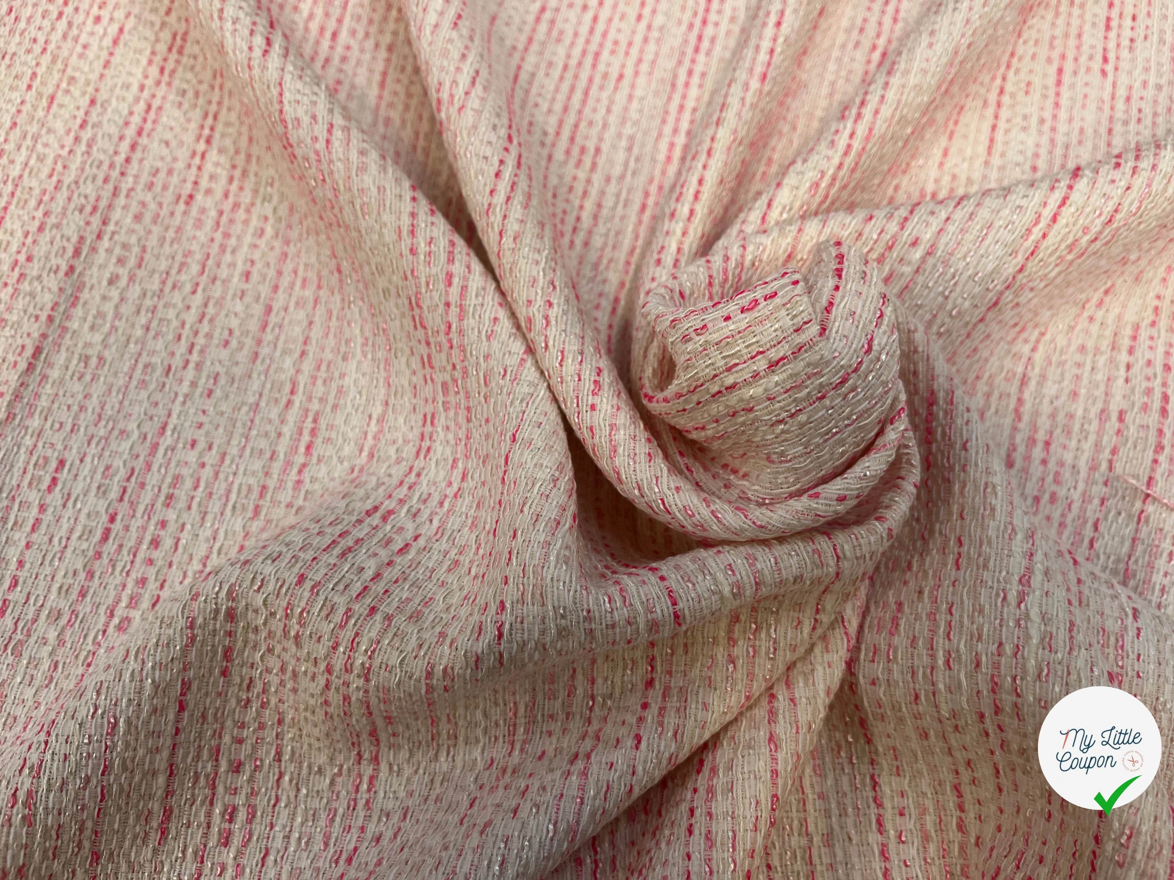 TWEED DE COTON BLANC À RAYURES ROSES - My Little Coupon