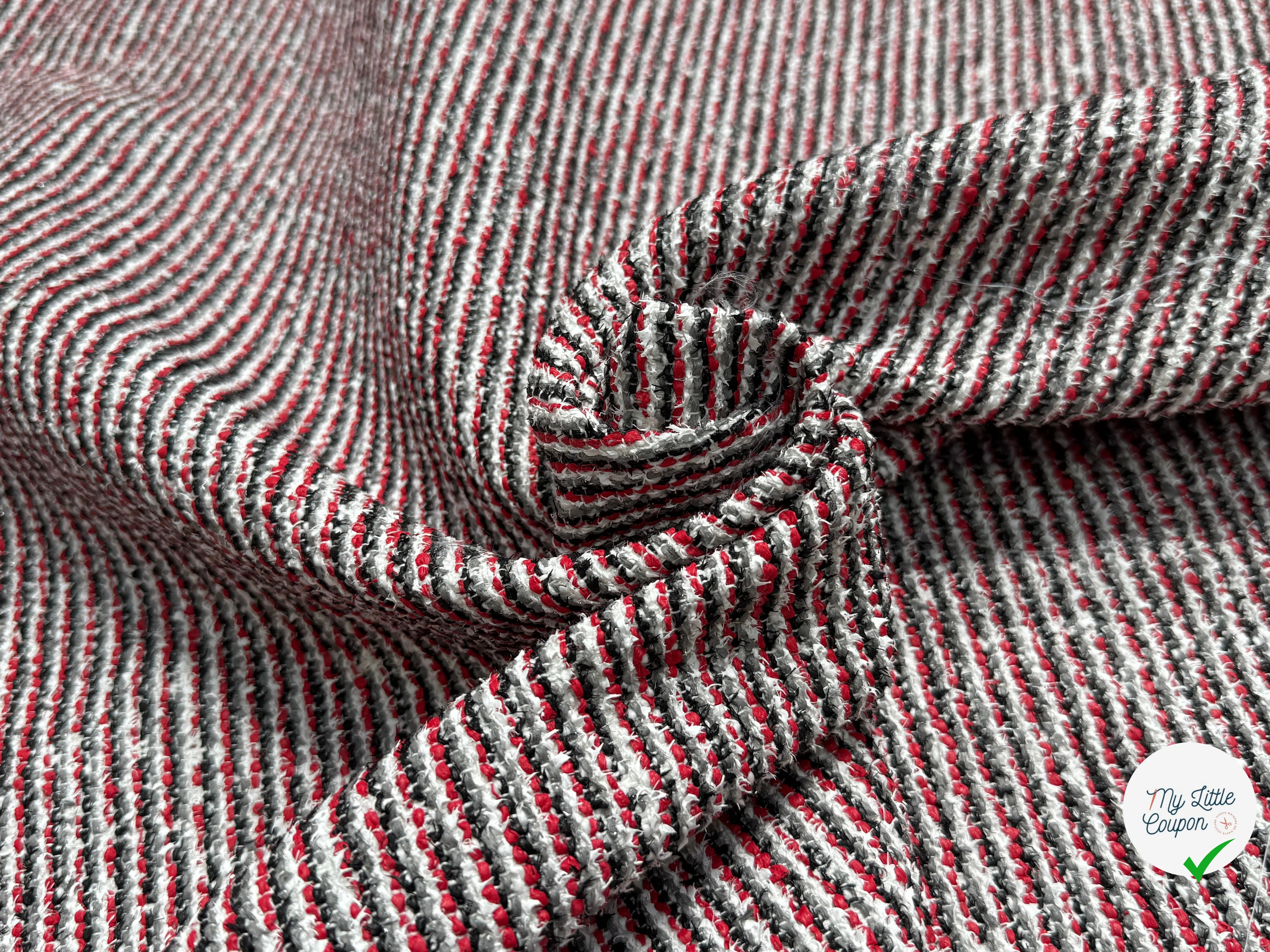 TWEED JACQUARD 24% COTON 52% LIN BLANC ROUGE - My Little Coupon