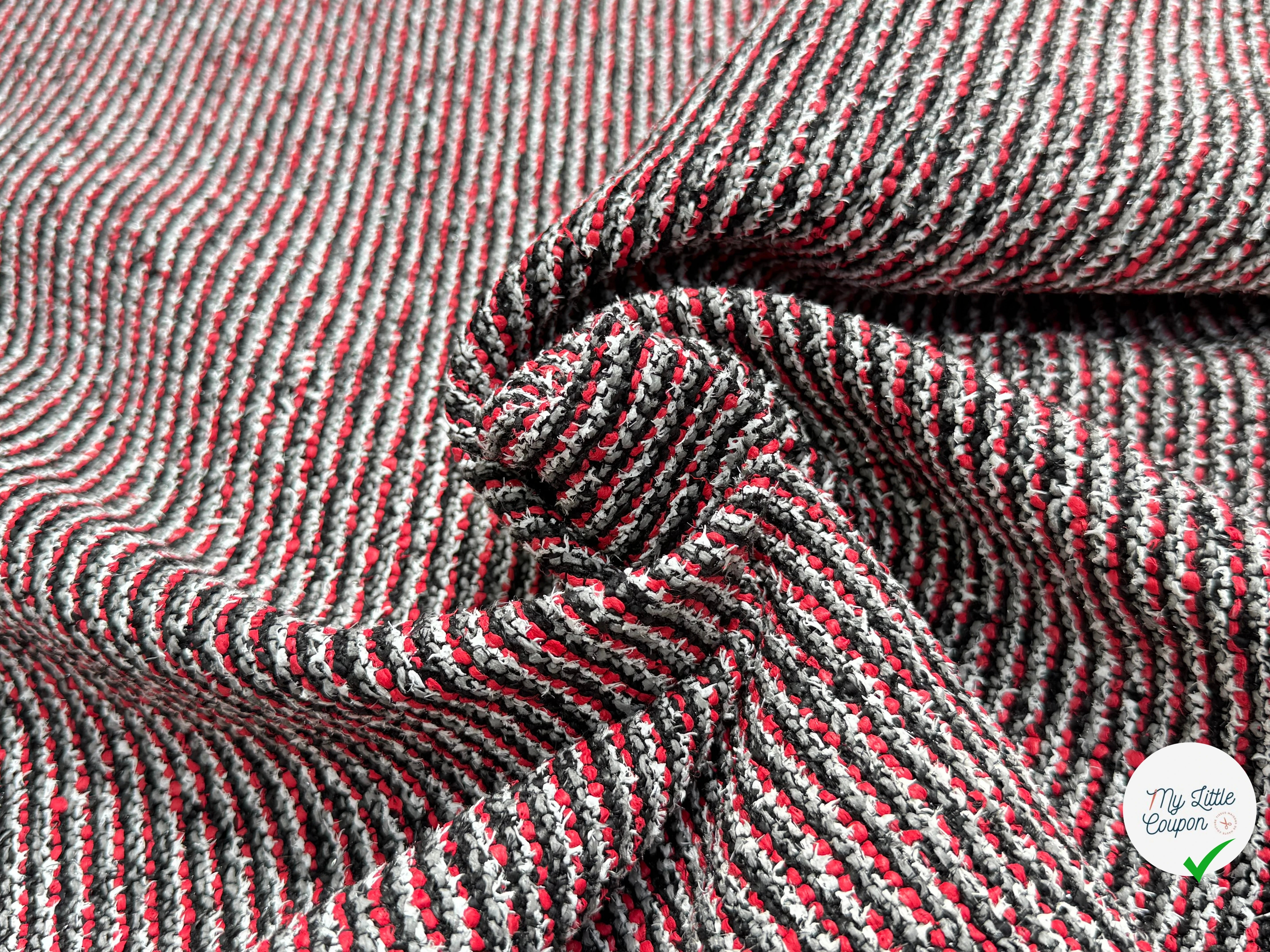 TWEED JACQUARD 24% COTON 52% LIN GRIS ROUGE - My Little Coupon