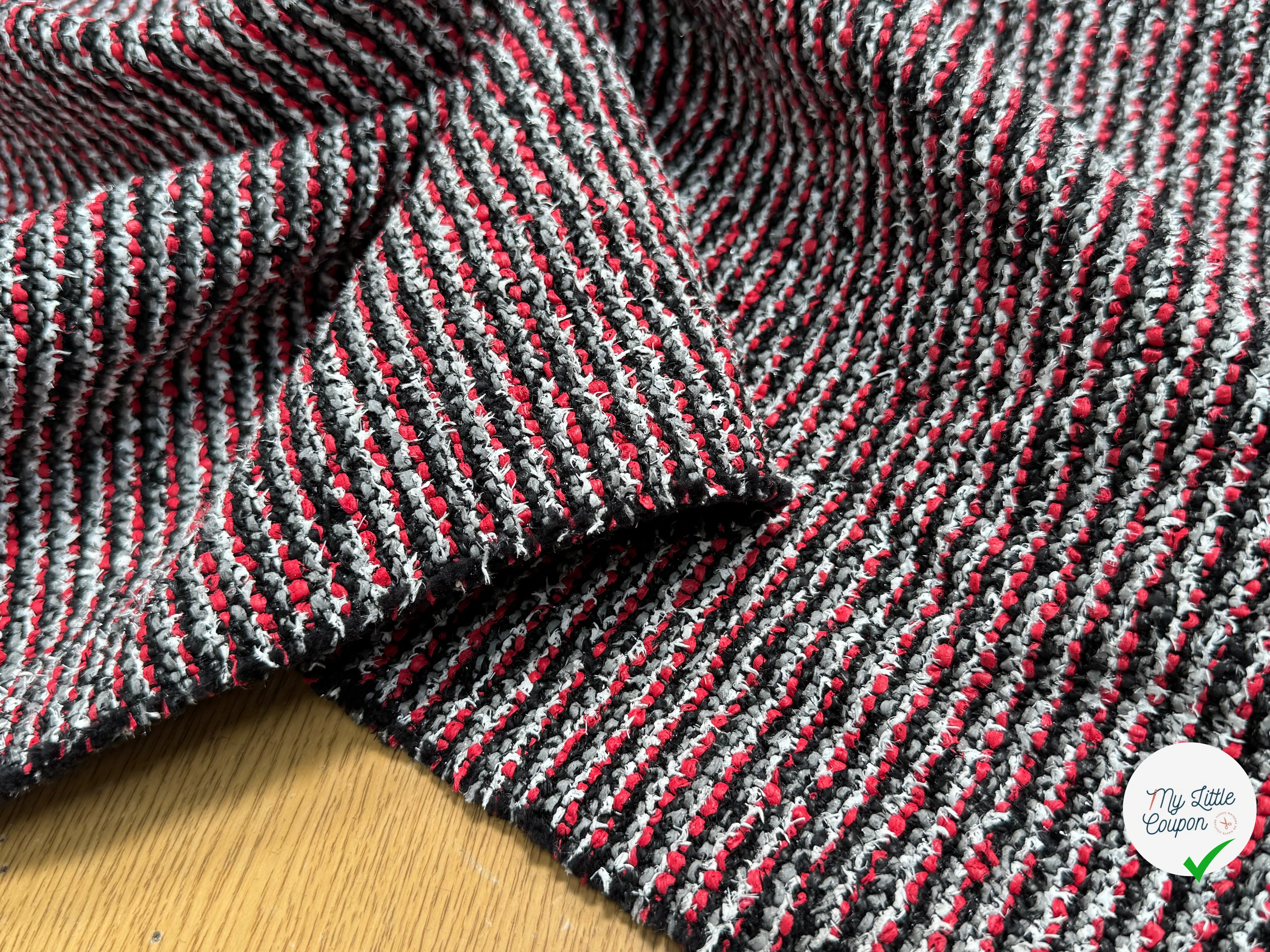 TWEED JACQUARD 24% COTON 52% LIN GRIS ROUGE - My Little Coupon