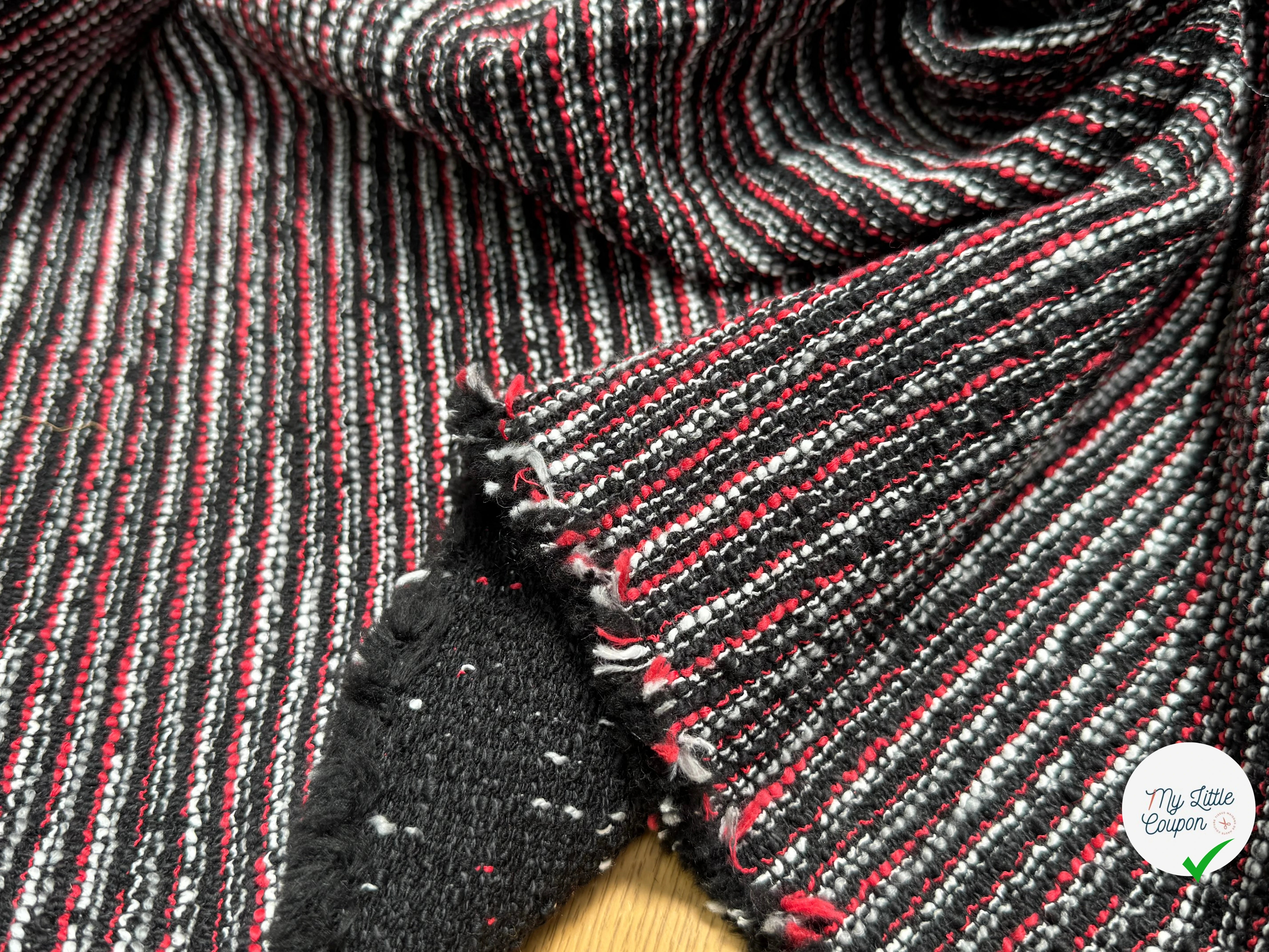TWEED JACQUARD 36% POLYCOTON 32% COTON ET 18% LAINE NOIR ROUGE - My Little Coupon