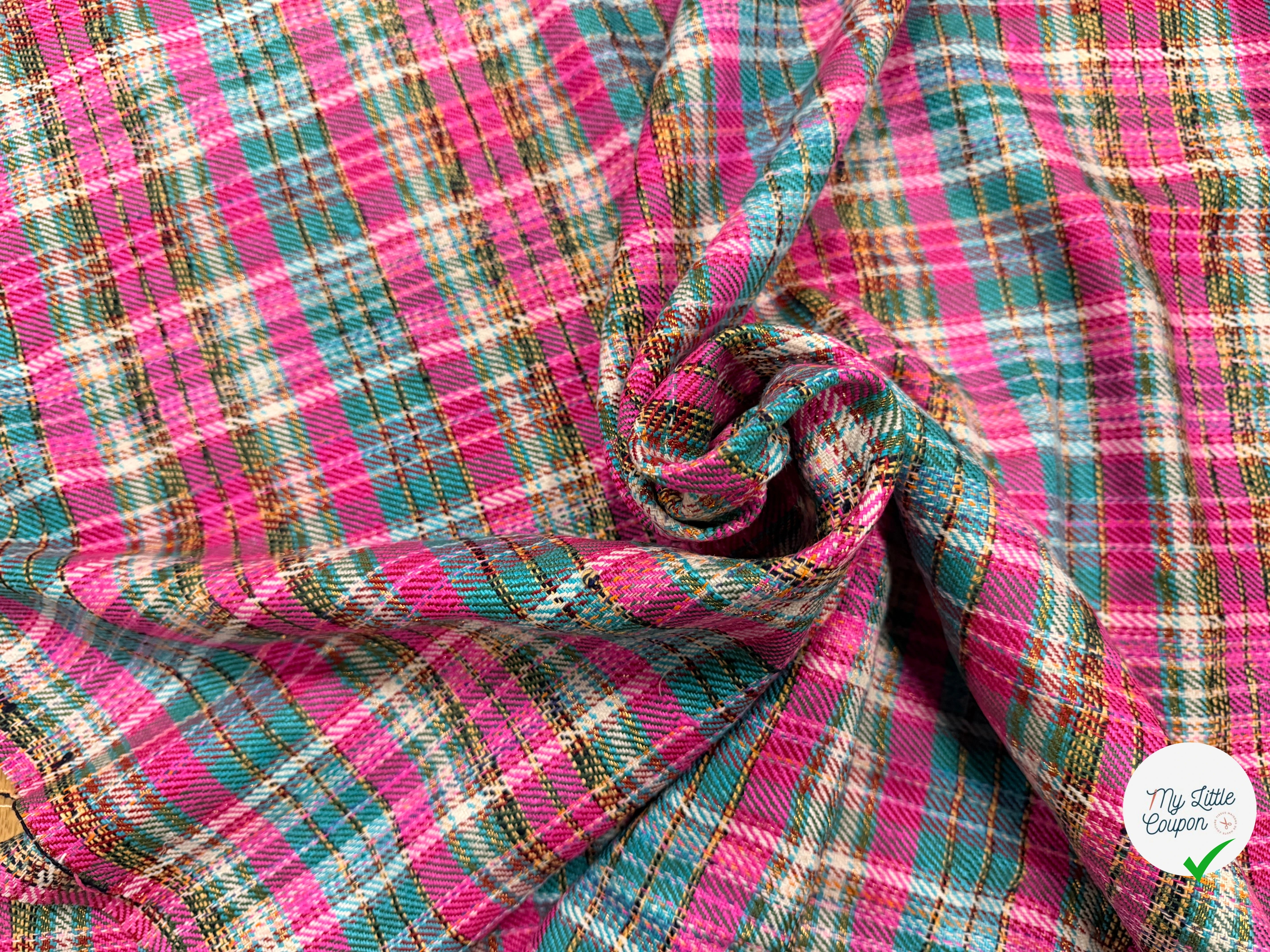 TWEED SOIE WOVEN SILK TARTAN ROSE VERT - My Little Coupon