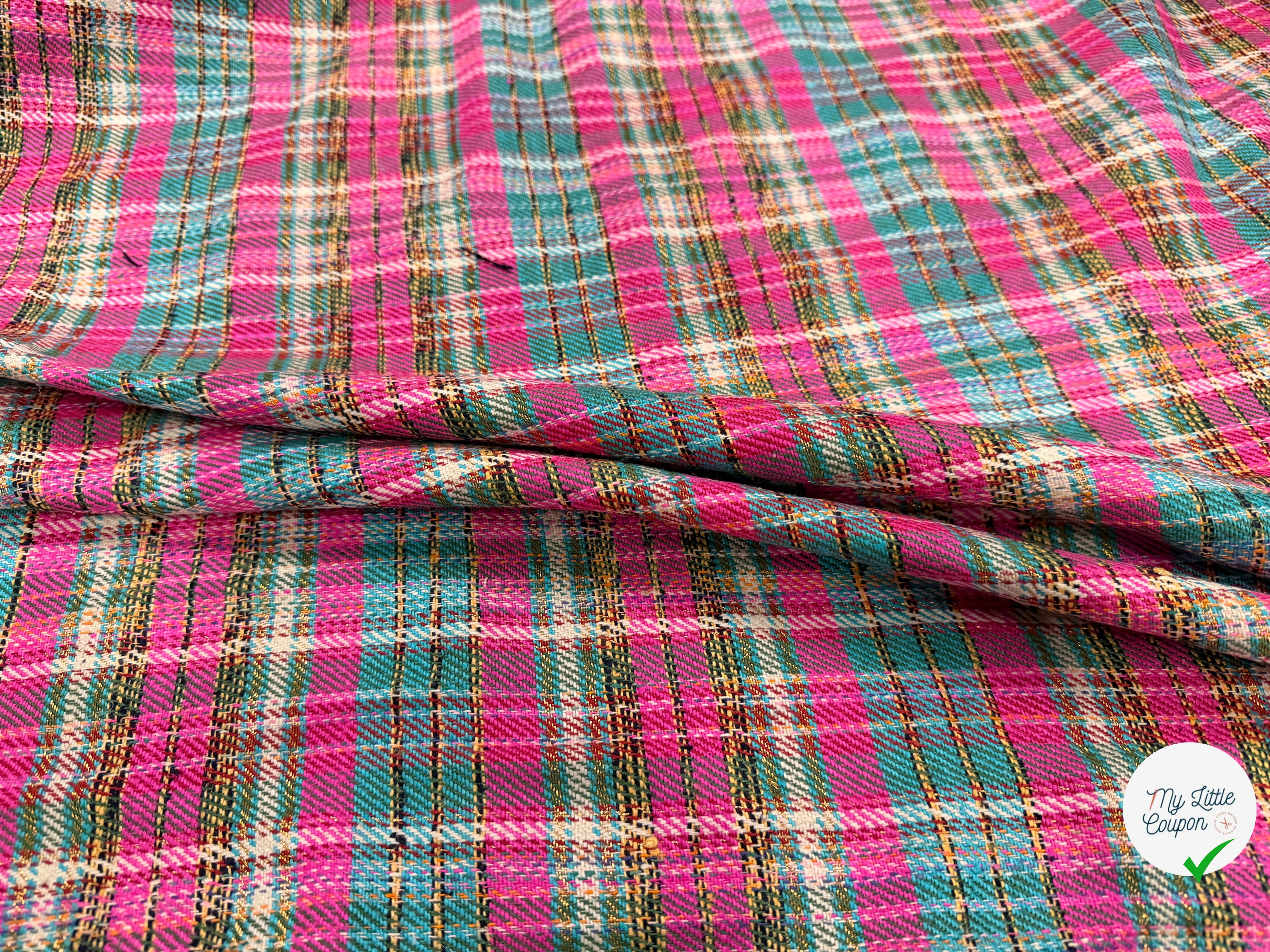 TWEED SOIE WOVEN SILK TARTAN ROSE VERT - My Little Coupon