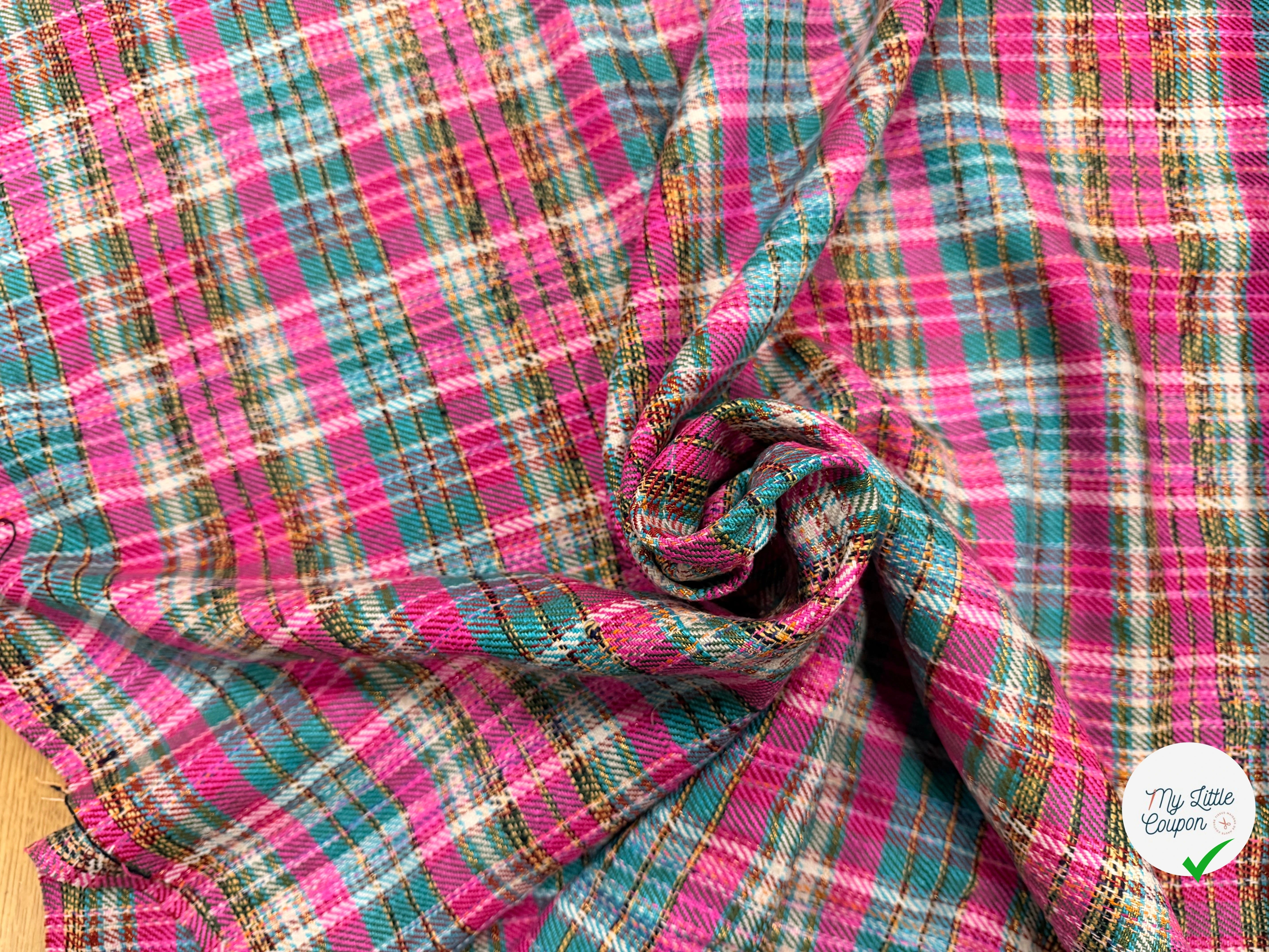 TWEED SOIE WOVEN SILK TARTAN ROSE VERT - My Little Coupon