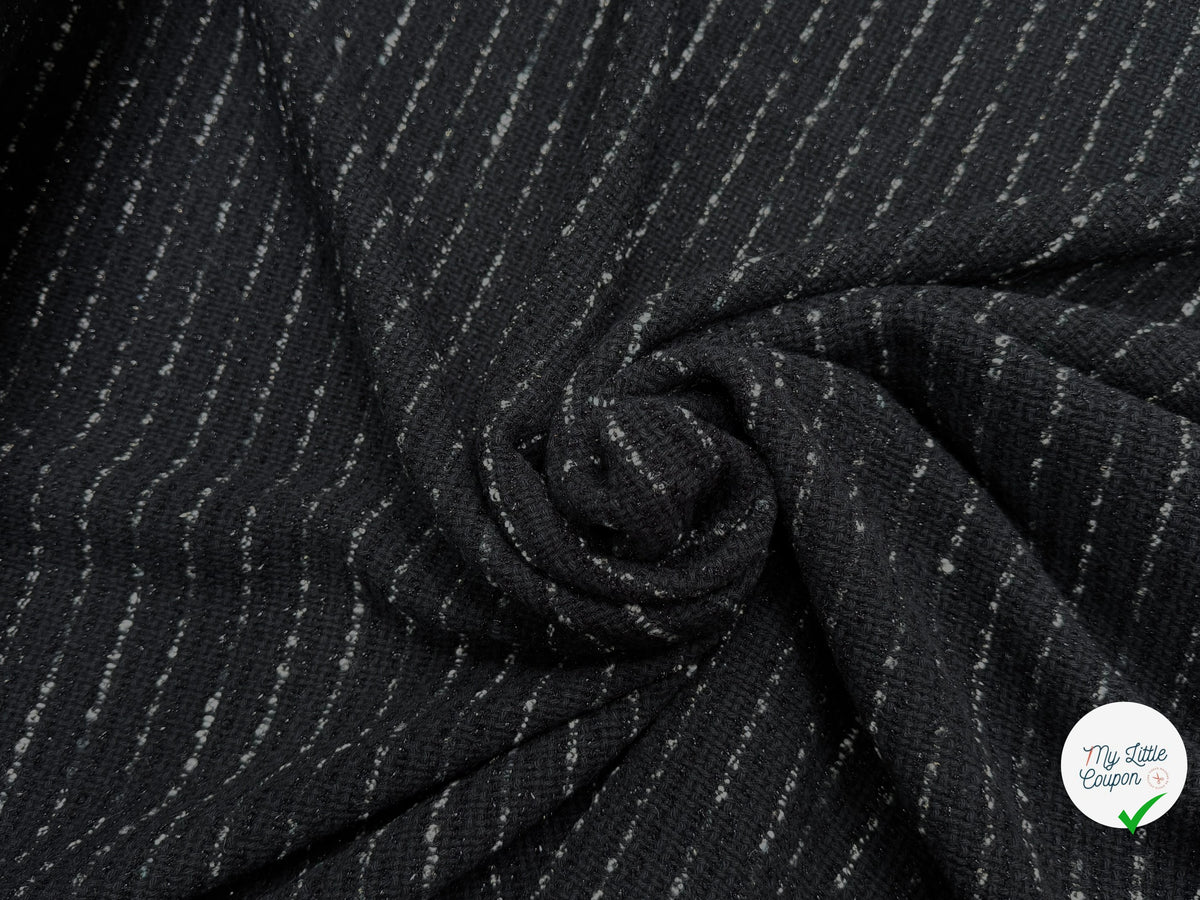 TWEED TRÈS BEAU TISSAGE À RAYURES LOURD 33% COTON NOIR MADE IN ITALY - My Little Coupon