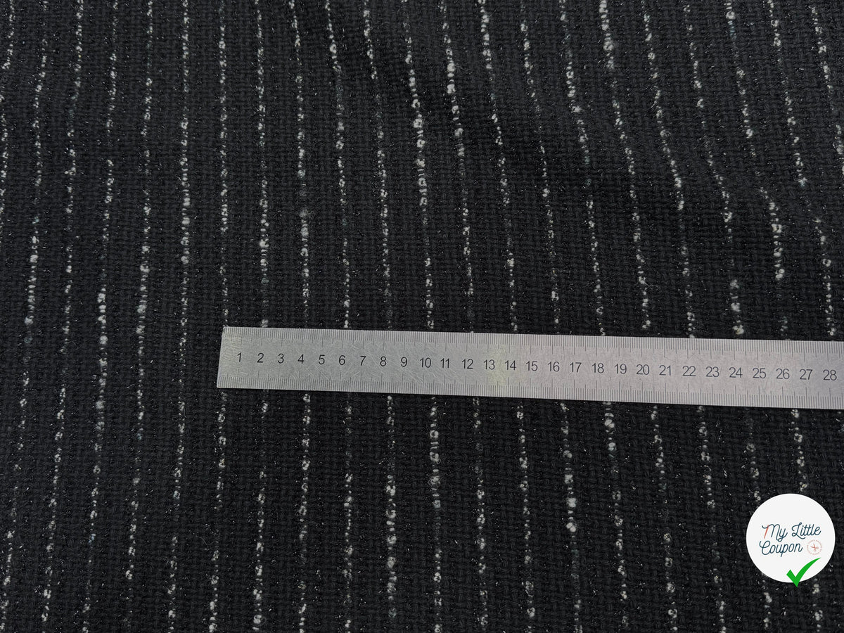 TWEED TRÈS BEAU TISSAGE À RAYURES LOURD 33% COTON NOIR MADE IN ITALY - My Little Coupon