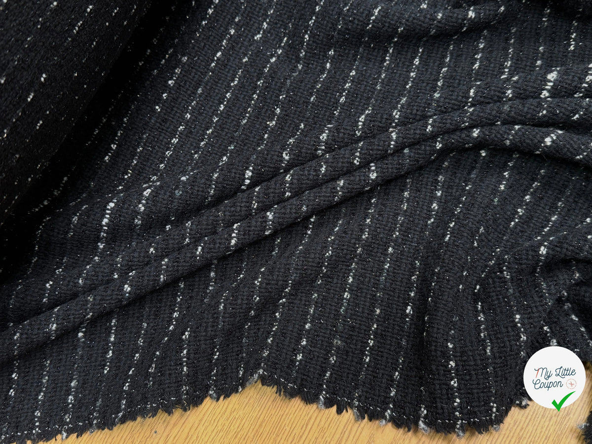 TWEED TRÈS BEAU TISSAGE À RAYURES LOURD 33% COTON NOIR MADE IN ITALY - My Little Coupon