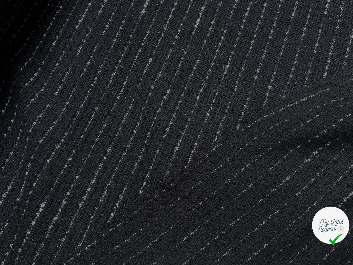 TWEED TRÈS BEAU TISSAGE À RAYURES LOURD 33% COTON NOIR MADE IN ITALY - My Little Coupon