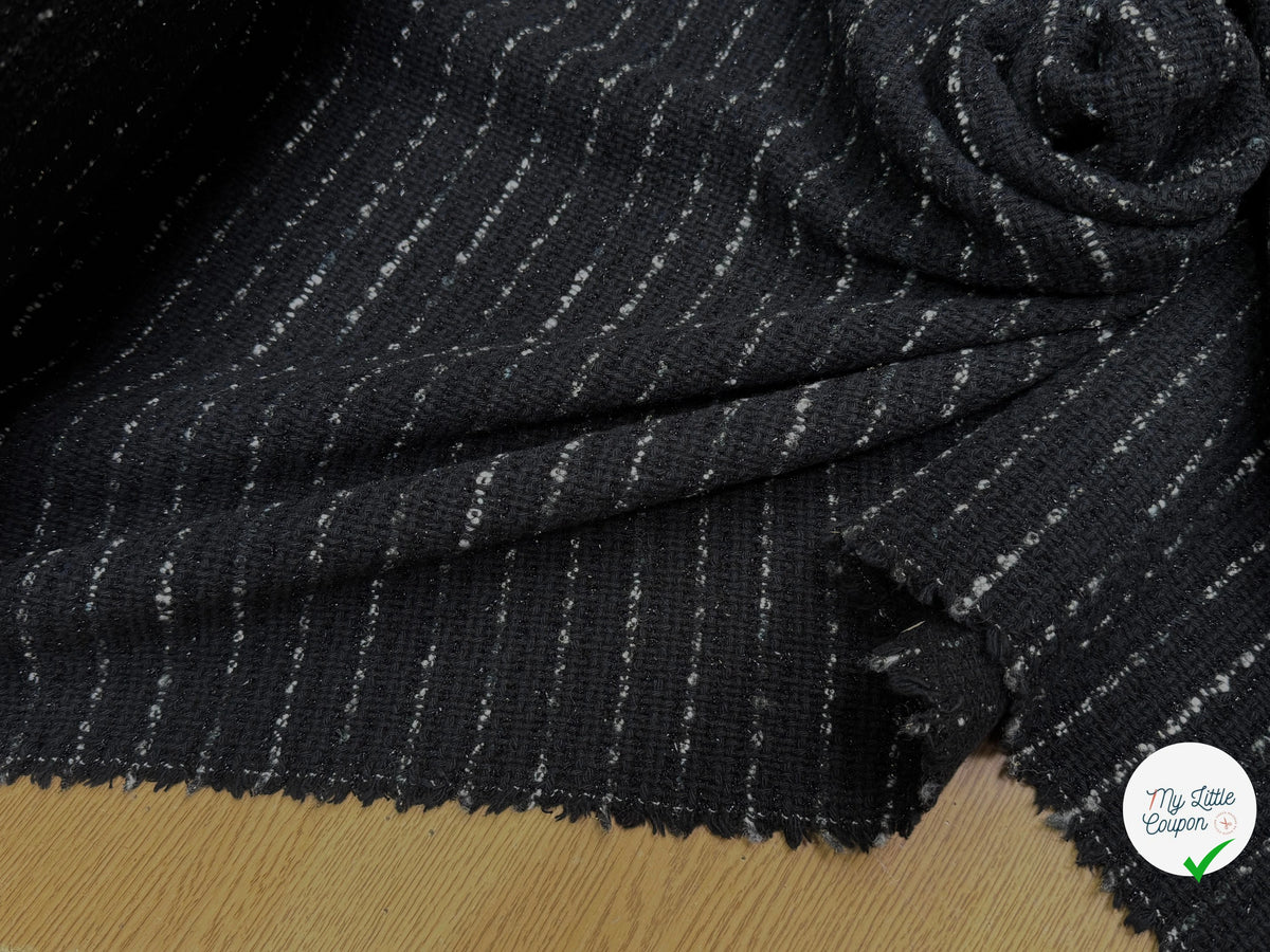 TWEED TRÈS BEAU TISSAGE À RAYURES LOURD 33% COTON NOIR MADE IN ITALY - My Little Coupon
