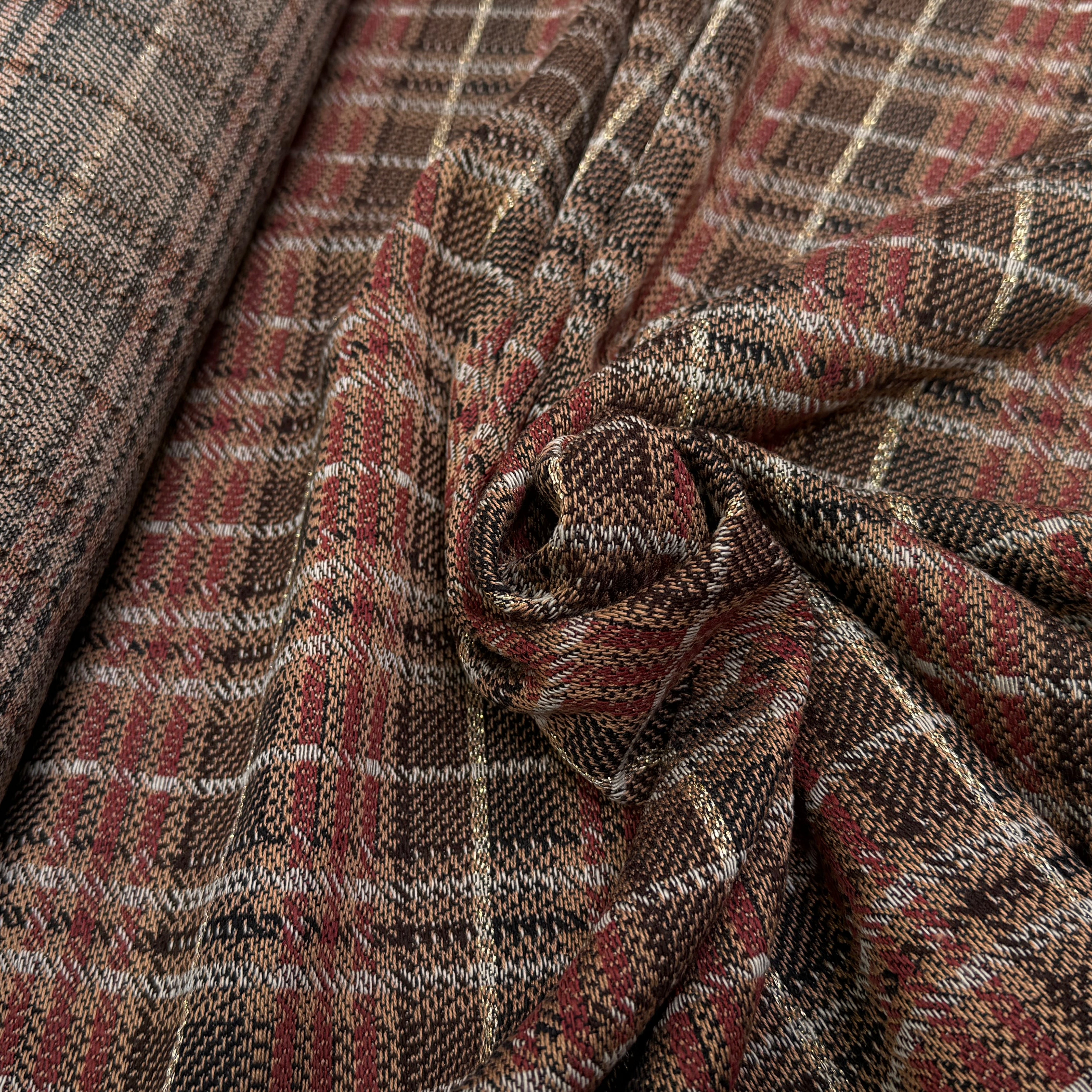 TWEED TRICOTÉ À CARREAUX MARRON ET BEIGE - My Little Coupon