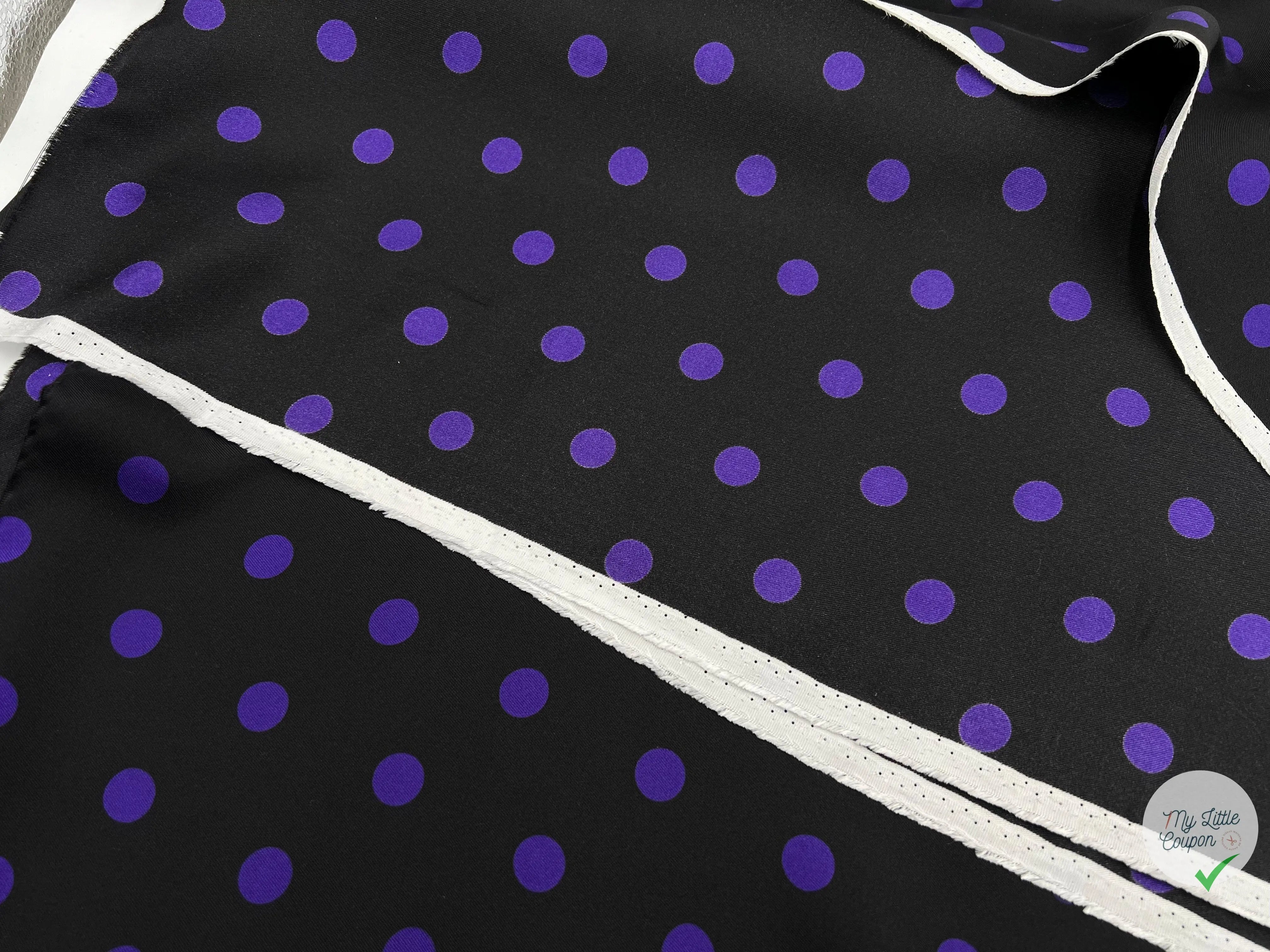 TWILL DE SOIE NOIR POIS PURPLE - coupon de tissu de 3 mĂštres - My Little Coupon - tissu - coudre