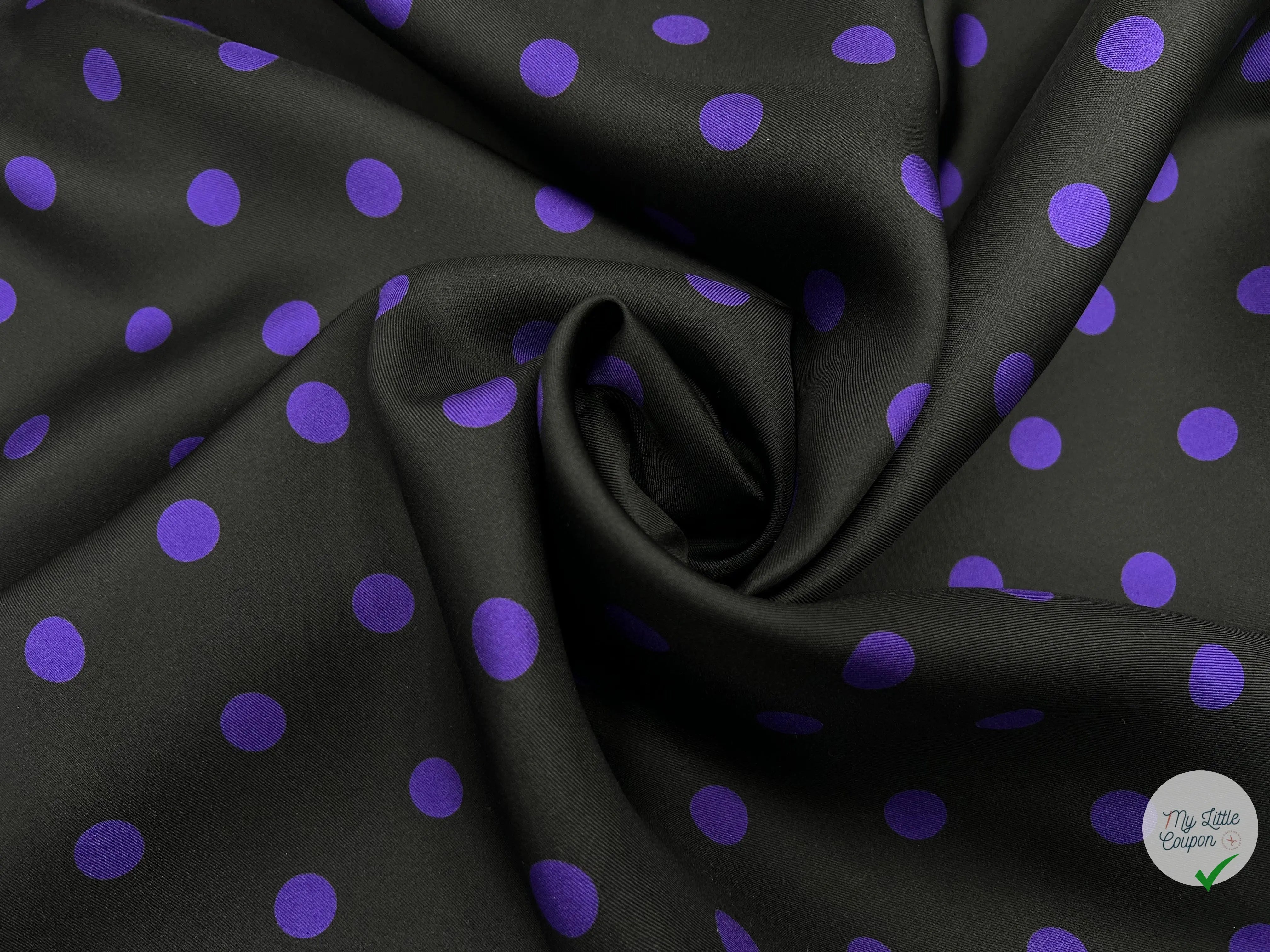 TWILL DE SOIE NOIR POIS PURPLE - coupon de tissu de 3 mĂštres - My Little Coupon - tissu - coudre
