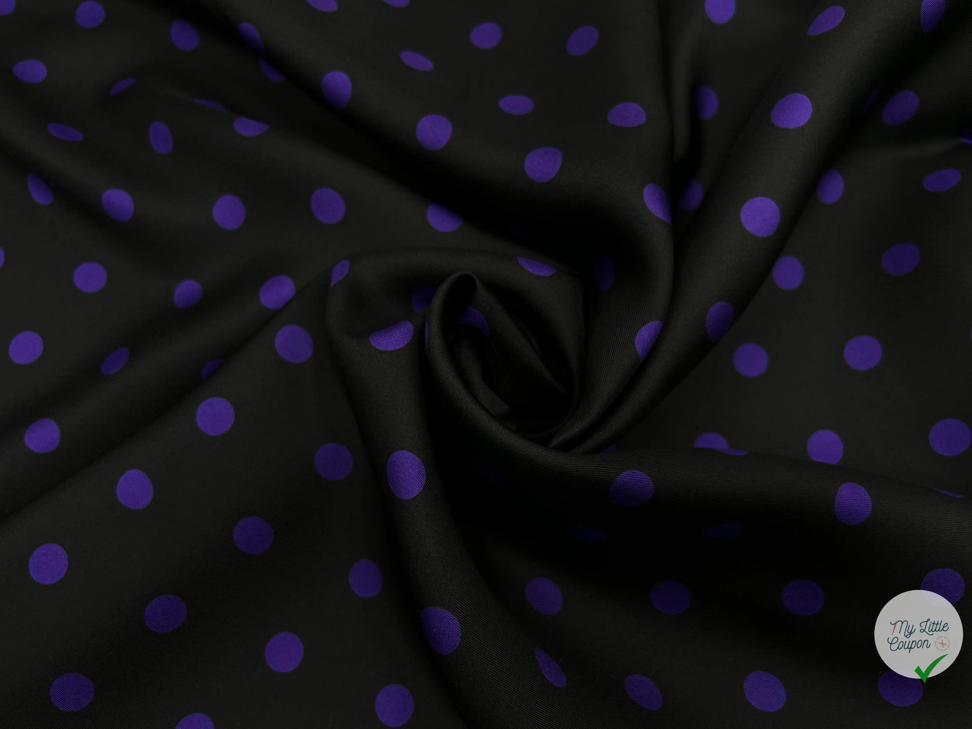 TWILL DE SOIE NOIR POIS PURPLE - coupon de tissu de 3 mĂštres - My Little Coupon - tissu - coudre