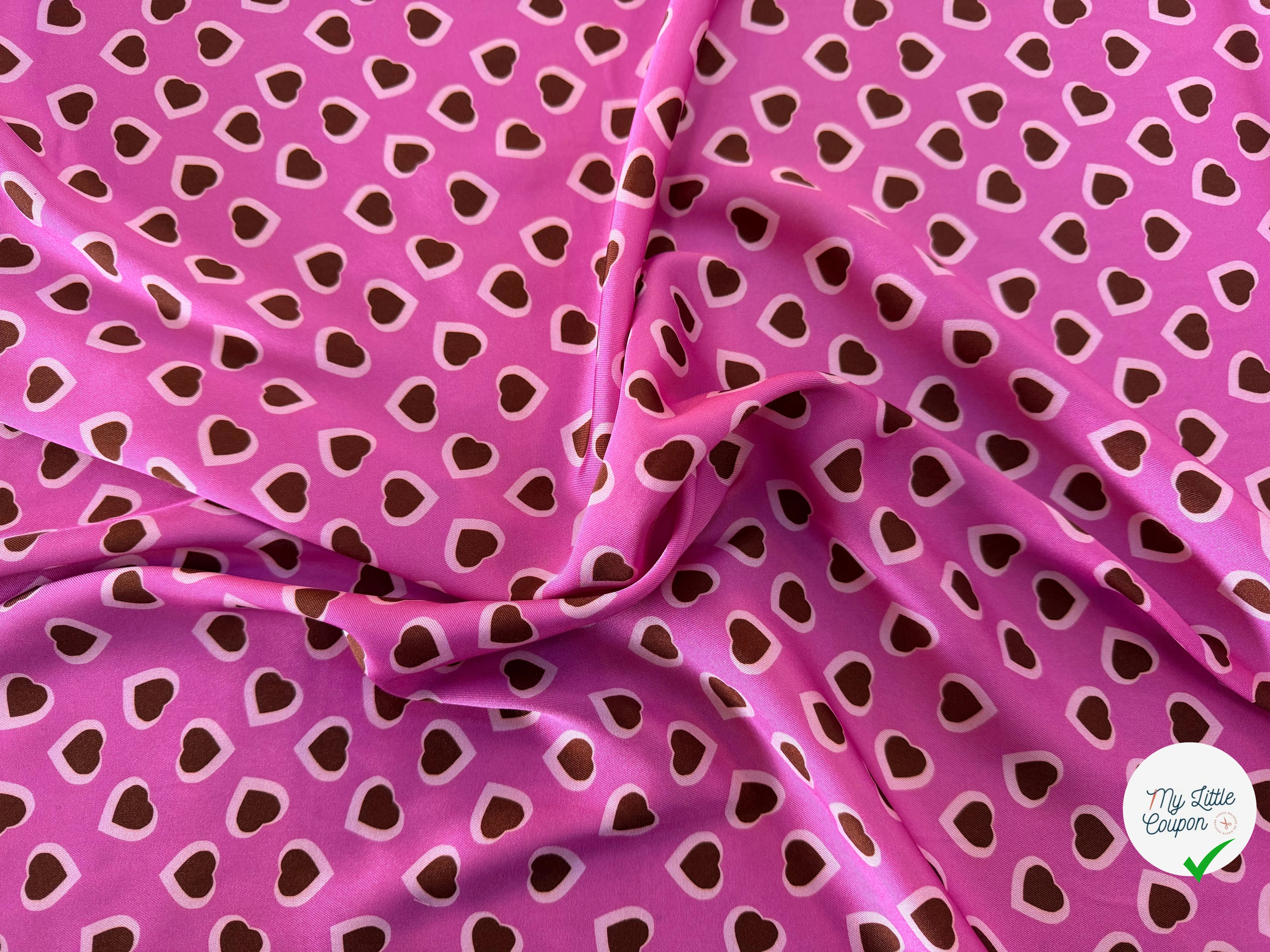 TWILL ISIDORE STAMPATO FOND ROSE CŒUR CRÈME ET MARRON - My Little Coupon