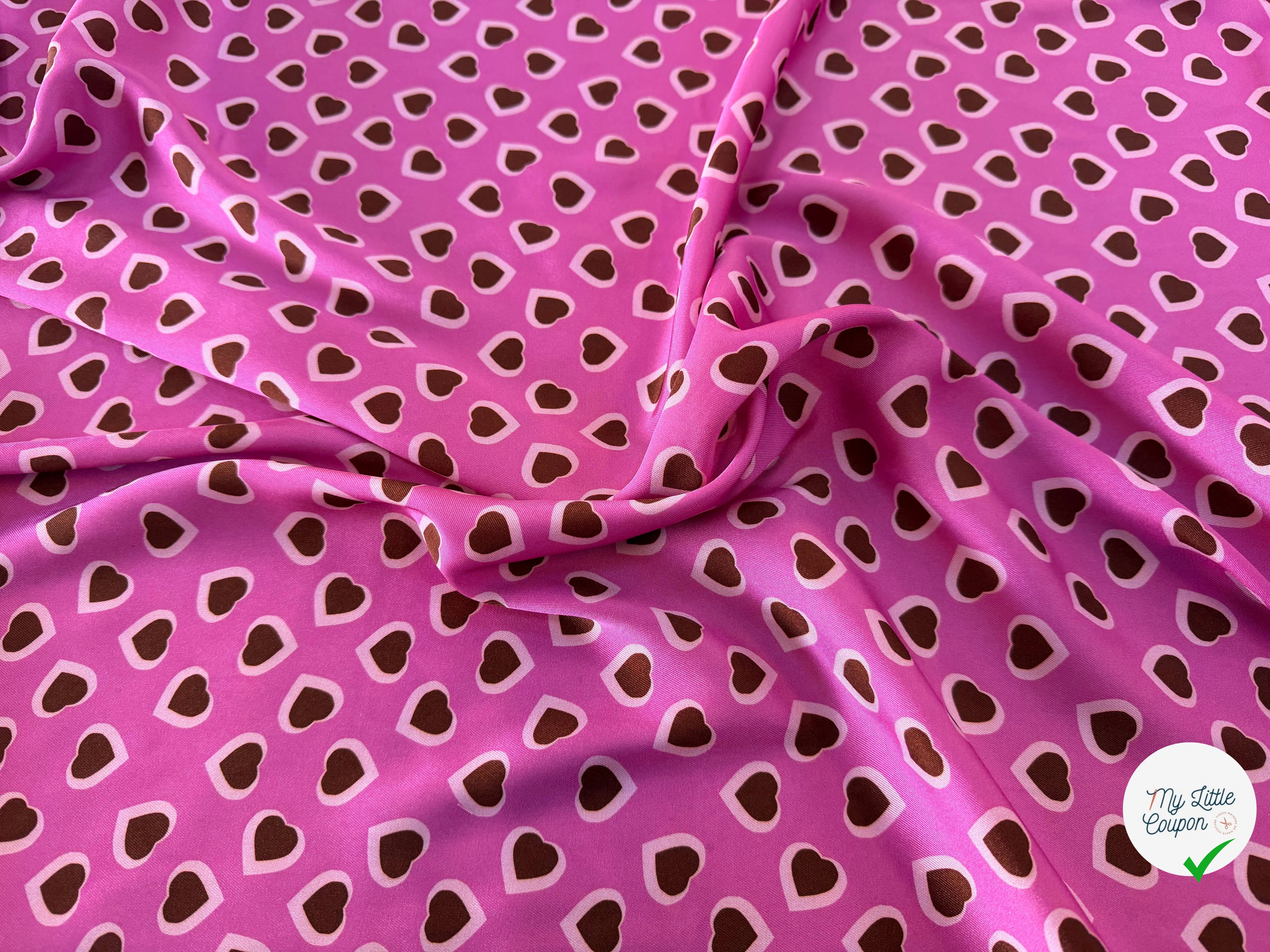 TWILL ISIDORE STAMPATO FOND ROSE CŒUR CRÈME ET MARRON - My Little Coupon